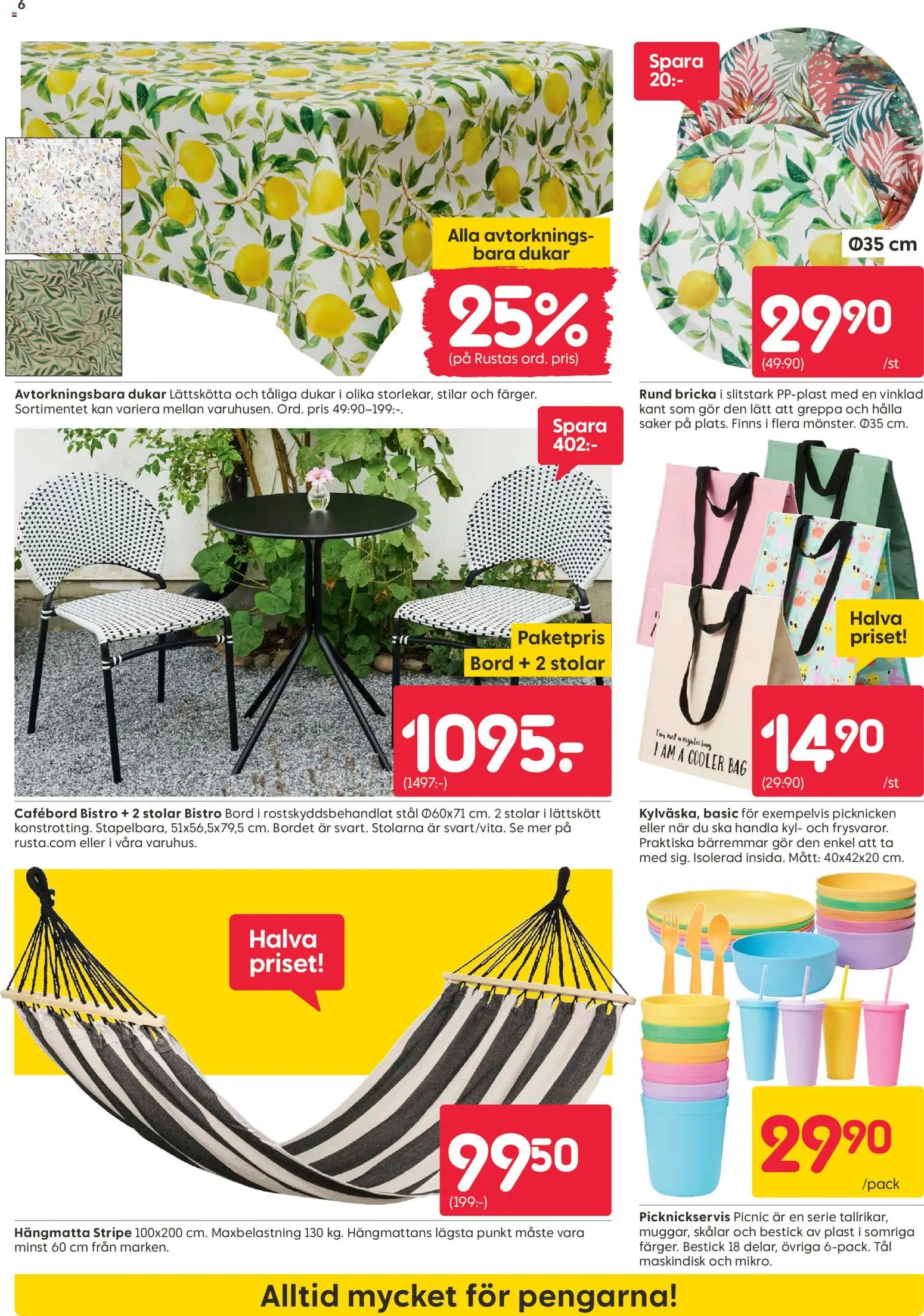 Rusta reklamblad aktuell från 07.04.2026 | Sida: 6 | Produkter: Hängmatta, Bord