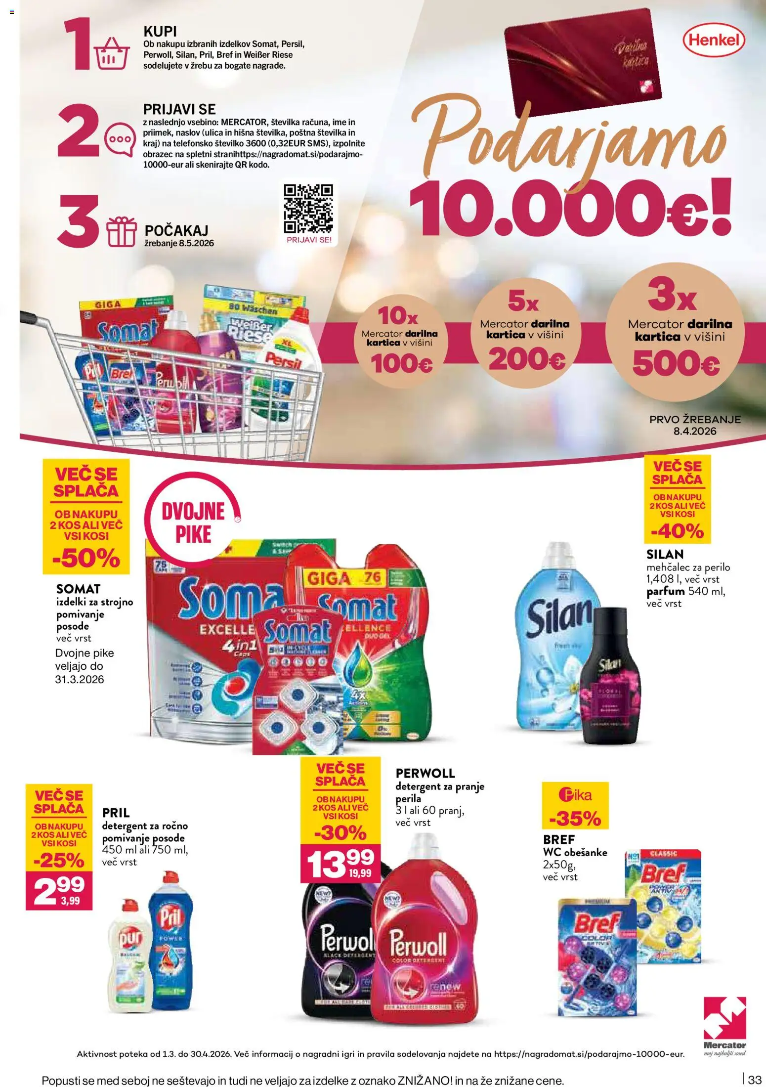 Novi Mercator katalog ponudbe – veljaven od 05.03.2026 | Stran: 33 | Izdelki: Kos, Parfum, Mehcalec za perilo, Detergent