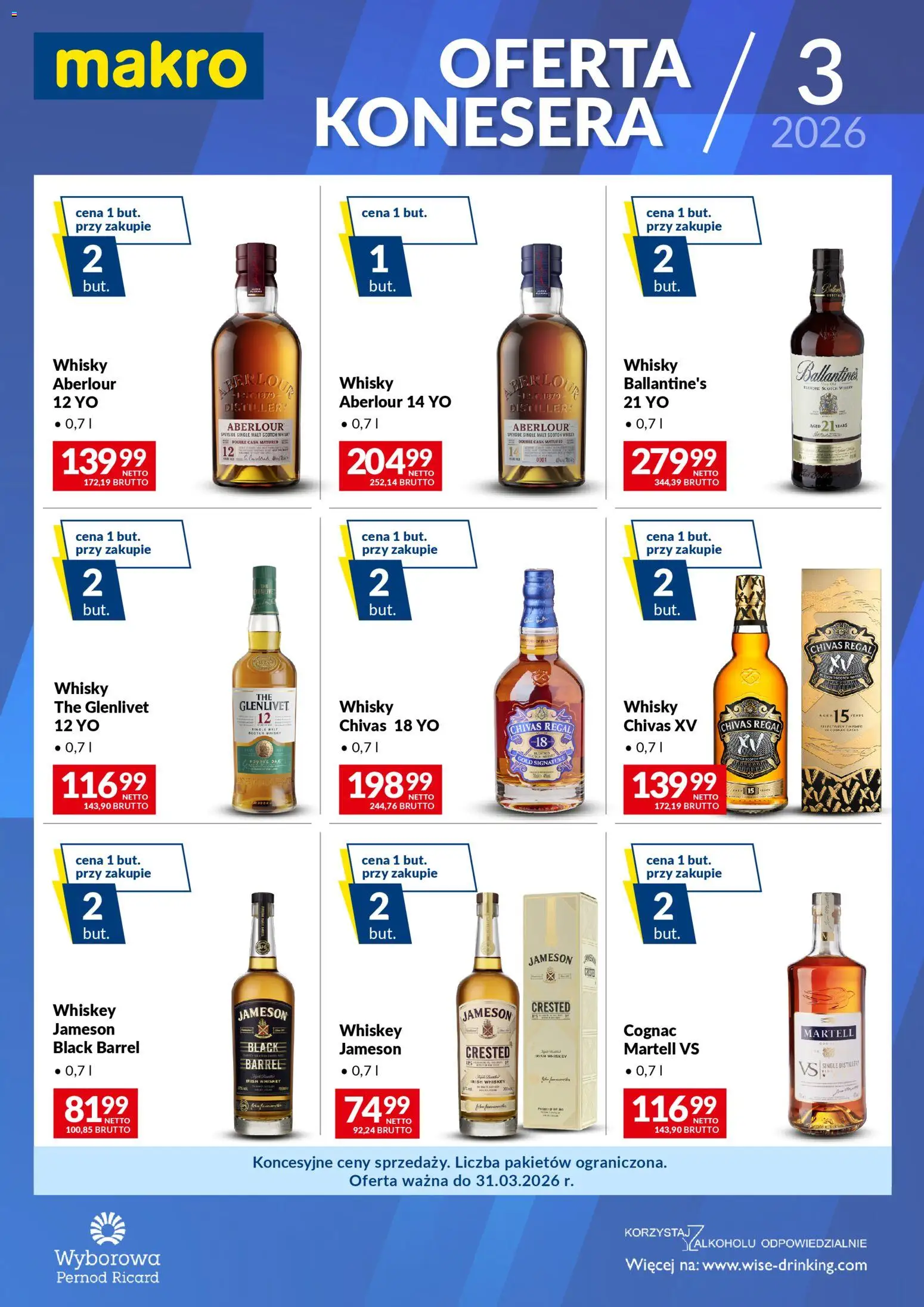 Makro gazetka - Oferta konesera od 01.03.2026 | Strona: 1 | Produkty: Chivas Regal, Jameson, Regał, Cognac Martell