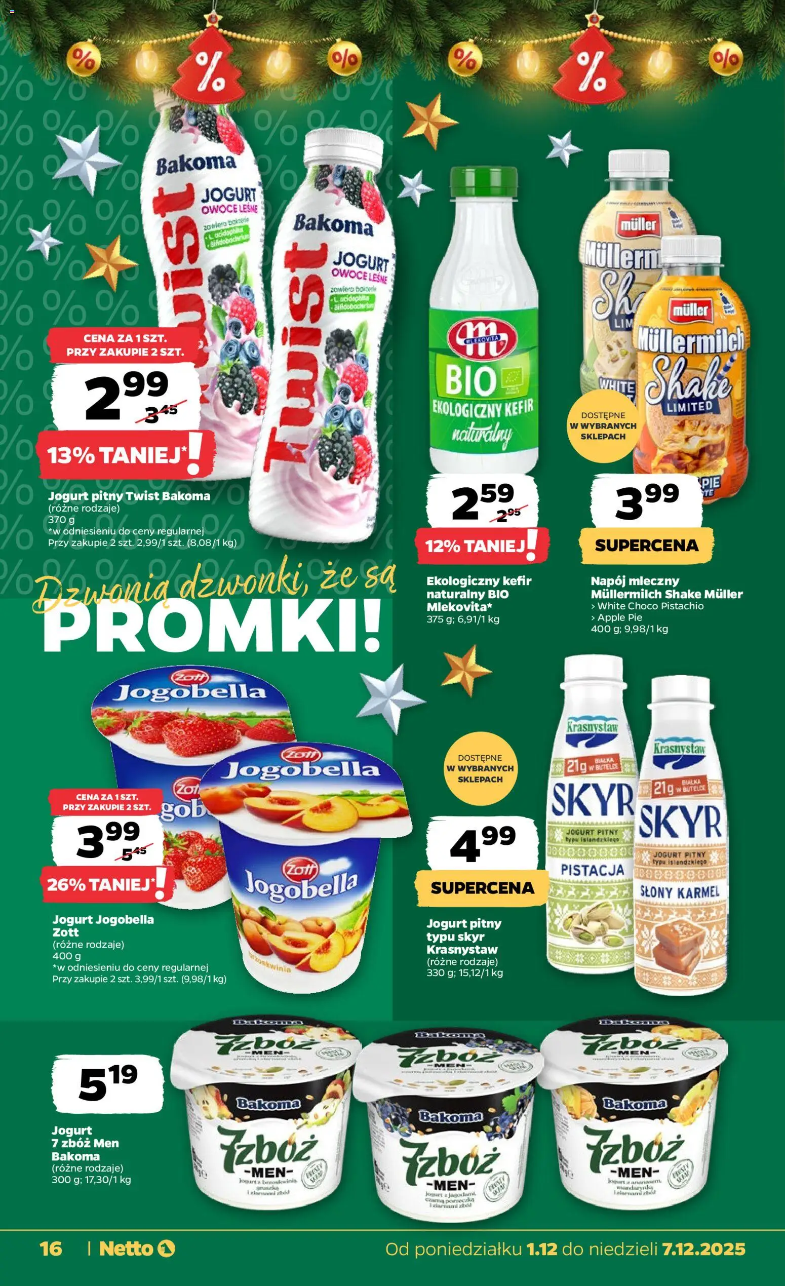 Netto gazetka - Spożywcza od 01.12.2025 | Strona: 16 | Produkty: Kefir, Jogurt pitny, Jogurt, Owoce
