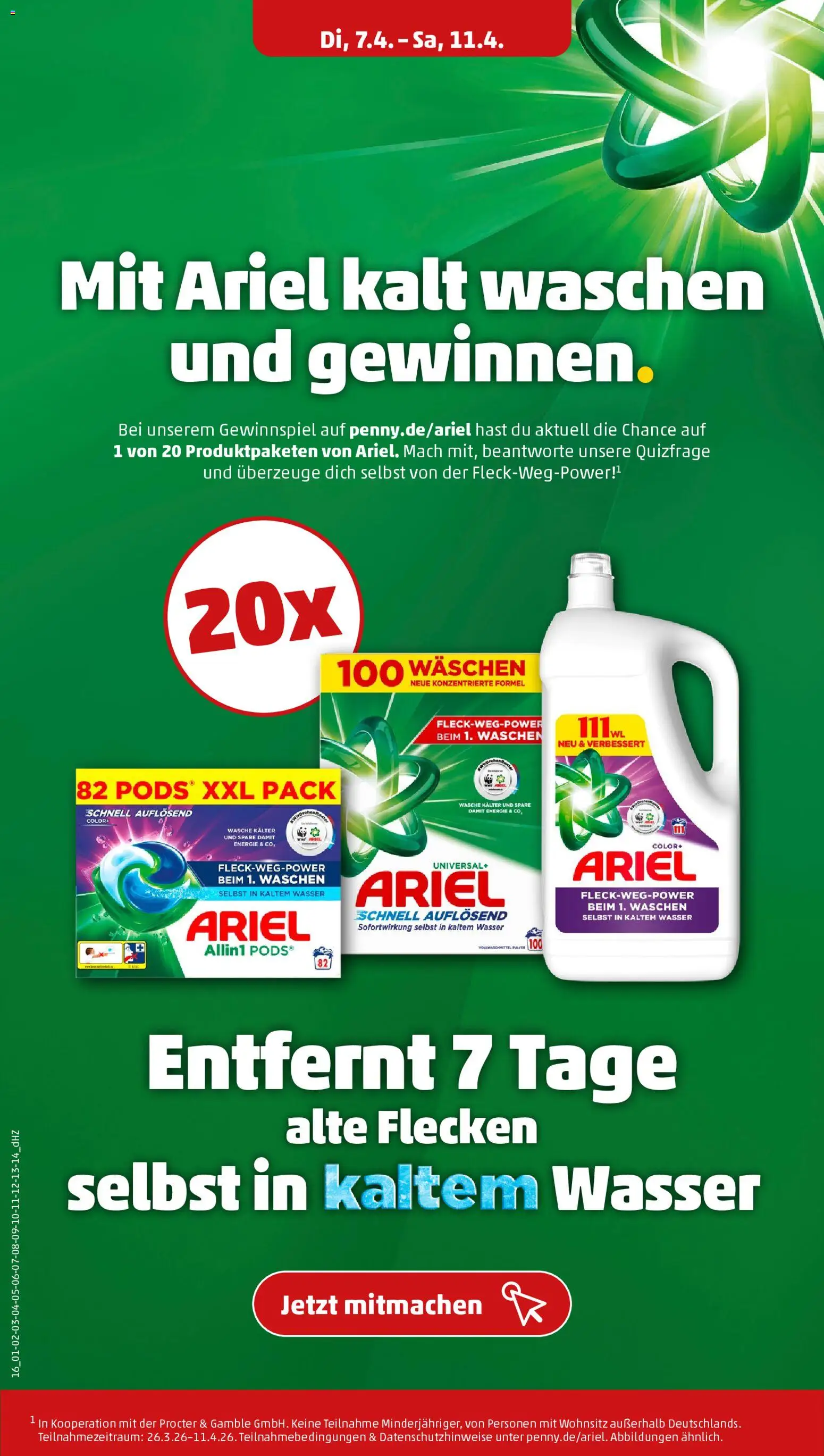 Penny Prospekt 	 – gültig ab 07.04.2026 | Seite: 16 | Produkte: Ariel, Wasser
