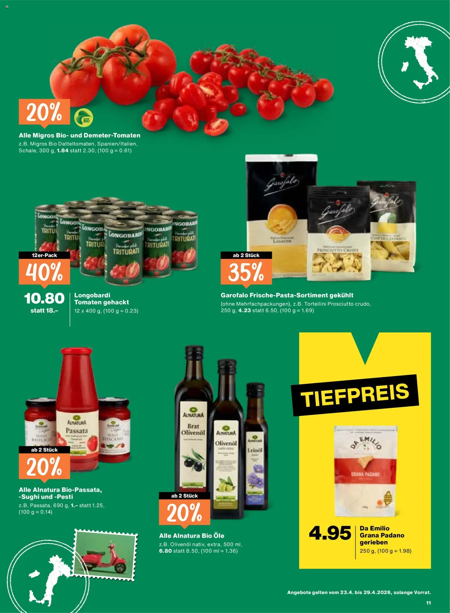 Migros aktionen – gültig ab 23.04.2026 | Seite: 11 | Produkte: Tomaten, Pasta