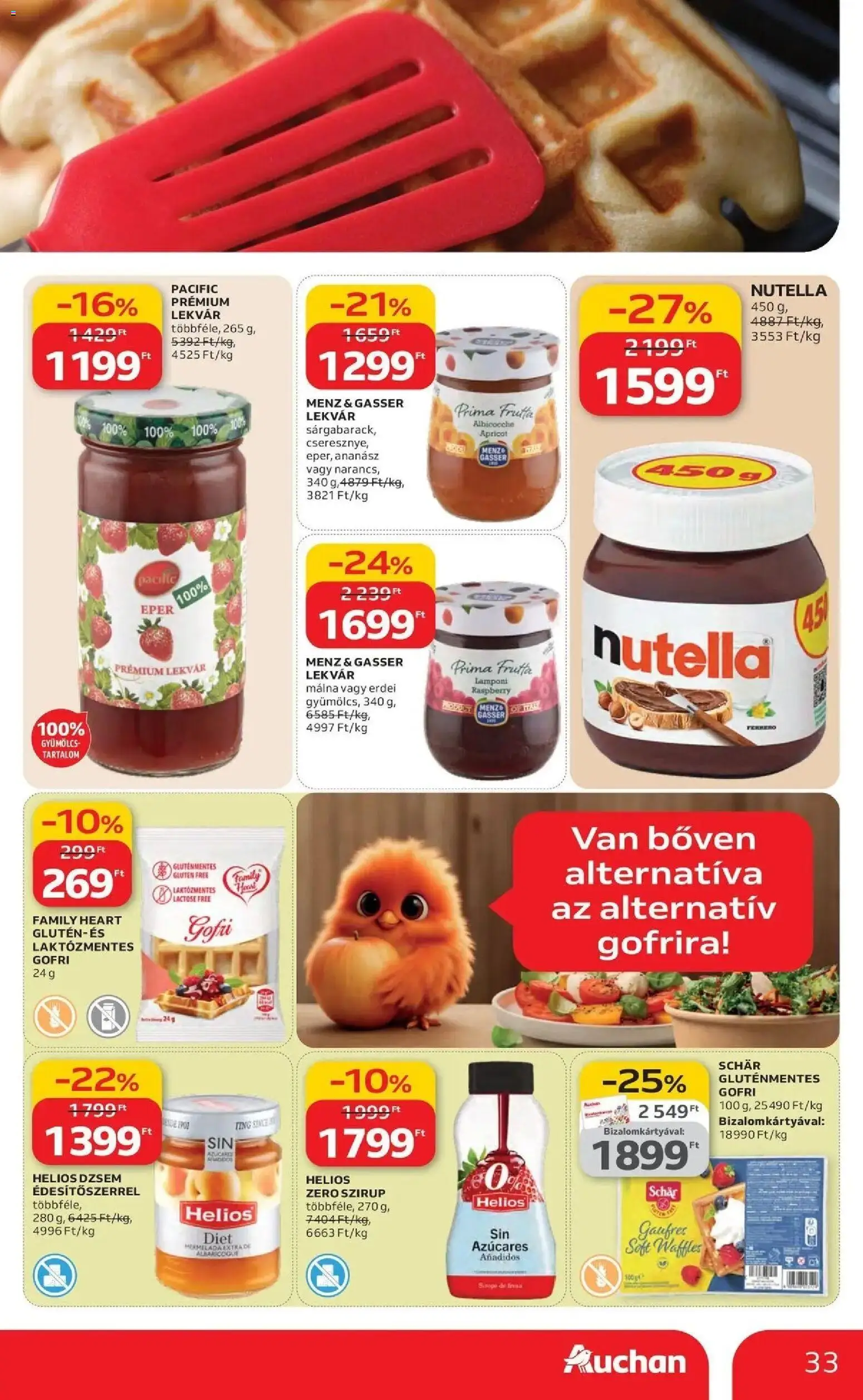 Auchan akciós ujság - amely érvényes a következő dátumtól: 19.03.2026 | Oldal: 33 | Termékek: Málna, Lekvár, Eper, Gluténmentes