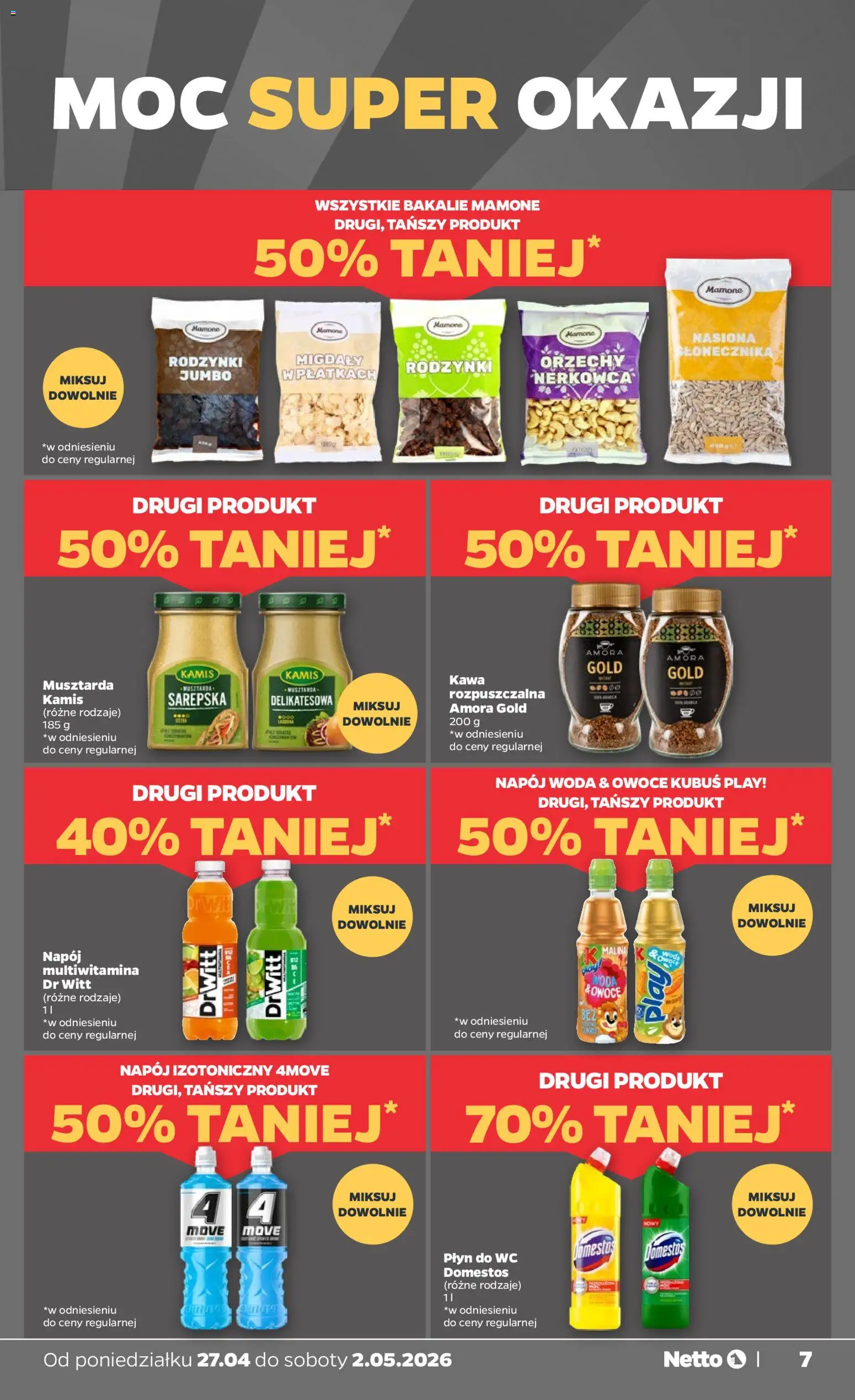 Netto gazetka od poniedziałku spożywcza od 27.04.2026 | Strona: 7 | Produkty: Nasiona, Musztarda, Orzechy, Owoce