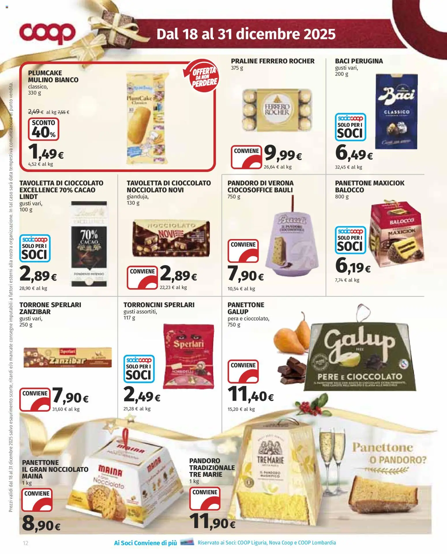Volantino COOP del 18.12.2025 | Pagina: 12 | Prodotti: Cioccolato, Pandoro, Data, Torroncini