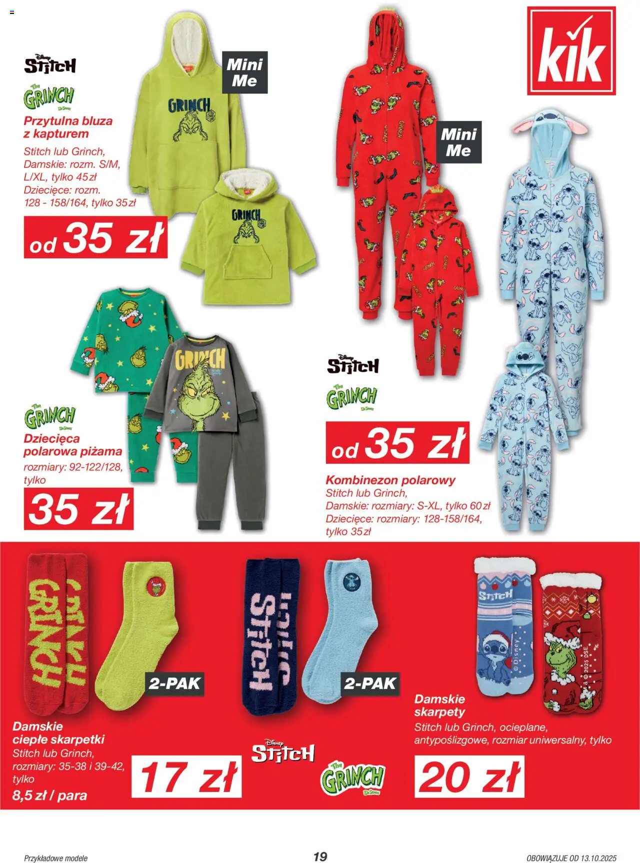 Kik Gazetka od 13.10.2025 | Strona: 19 | Produkty: Skarpety, Piżama, Skarpety damskie, Skarpetki