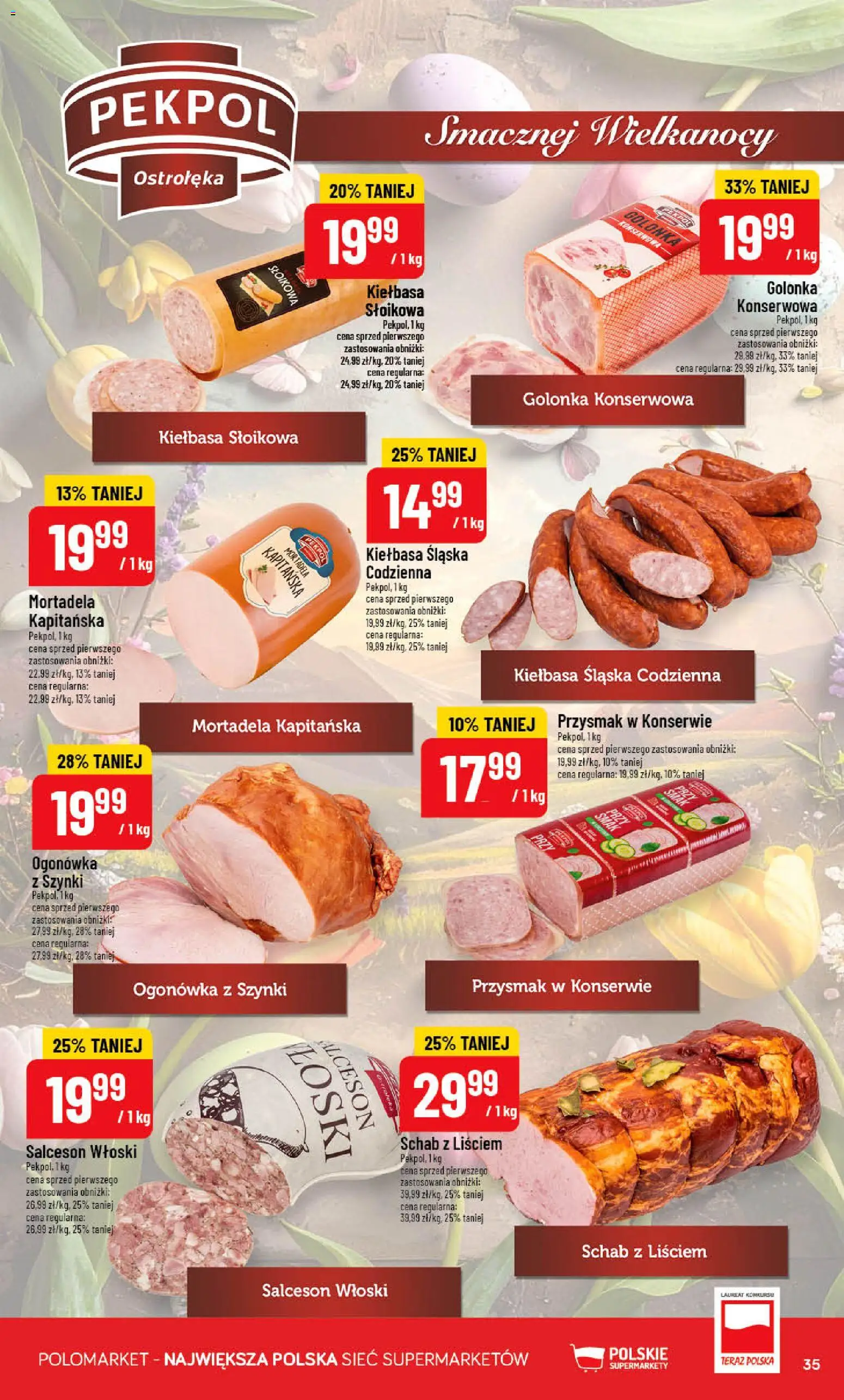POLOmarket gazetka od 25.03.2026 | Strona: 35 | Produkty: Kiełbasa, Mortadela, Schab, Kiełbasa śląska