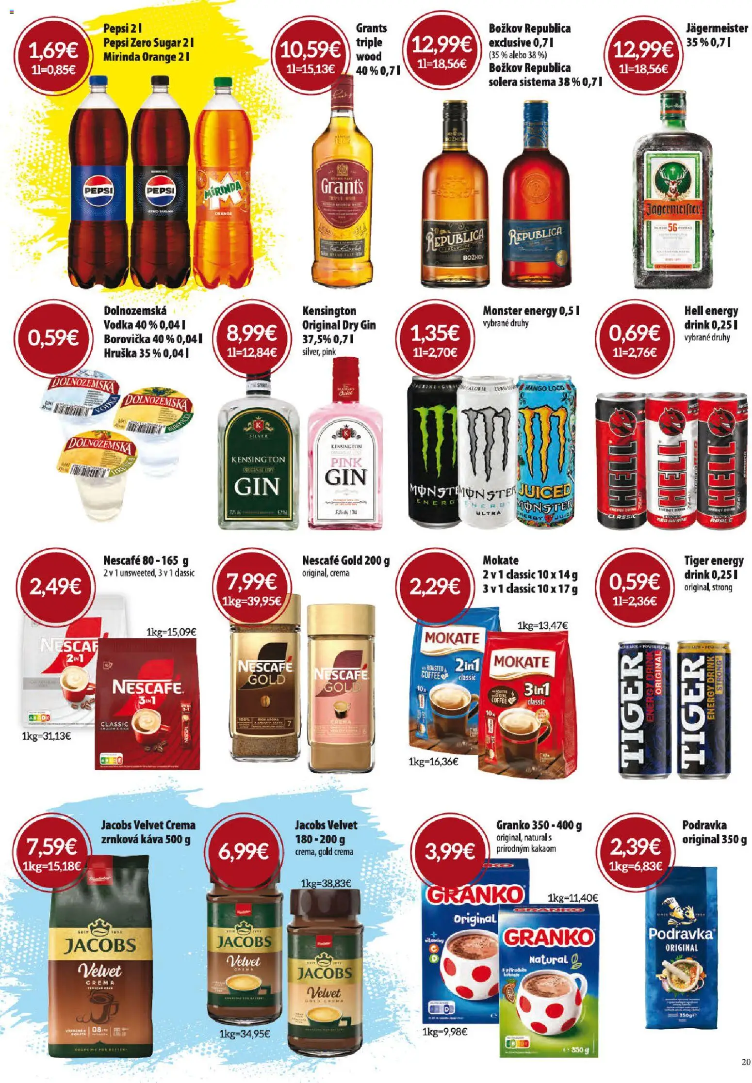 Nové CBA Verex akcie – leták je platný od 06.11.2025 | Strana: 20 | Produkty: Jacobs Velvet, Republica, Gin, Mango