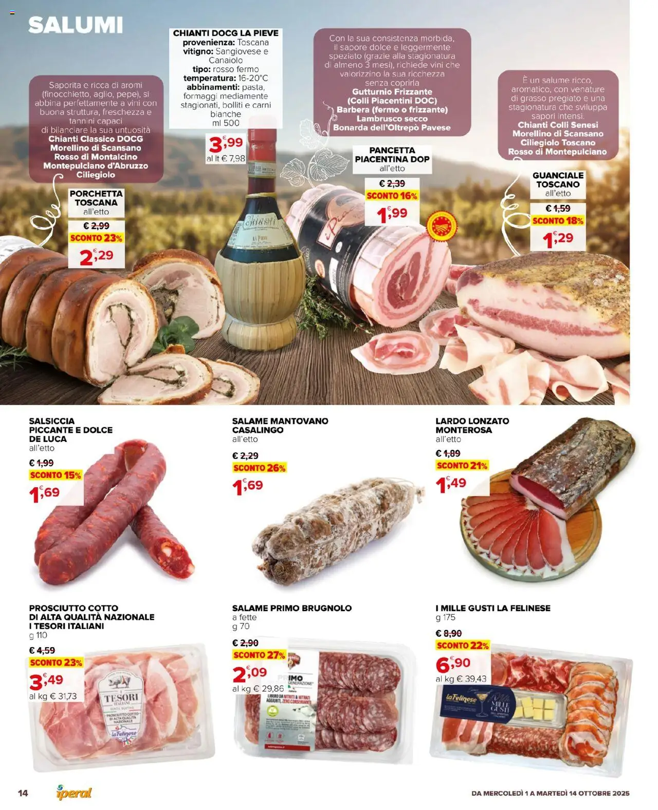 Volantino Iperal del 01.10.2025 | Pagina: 14 | Prodotti: Prosciutto Cotto, Salame, Pancetta, Guanciale