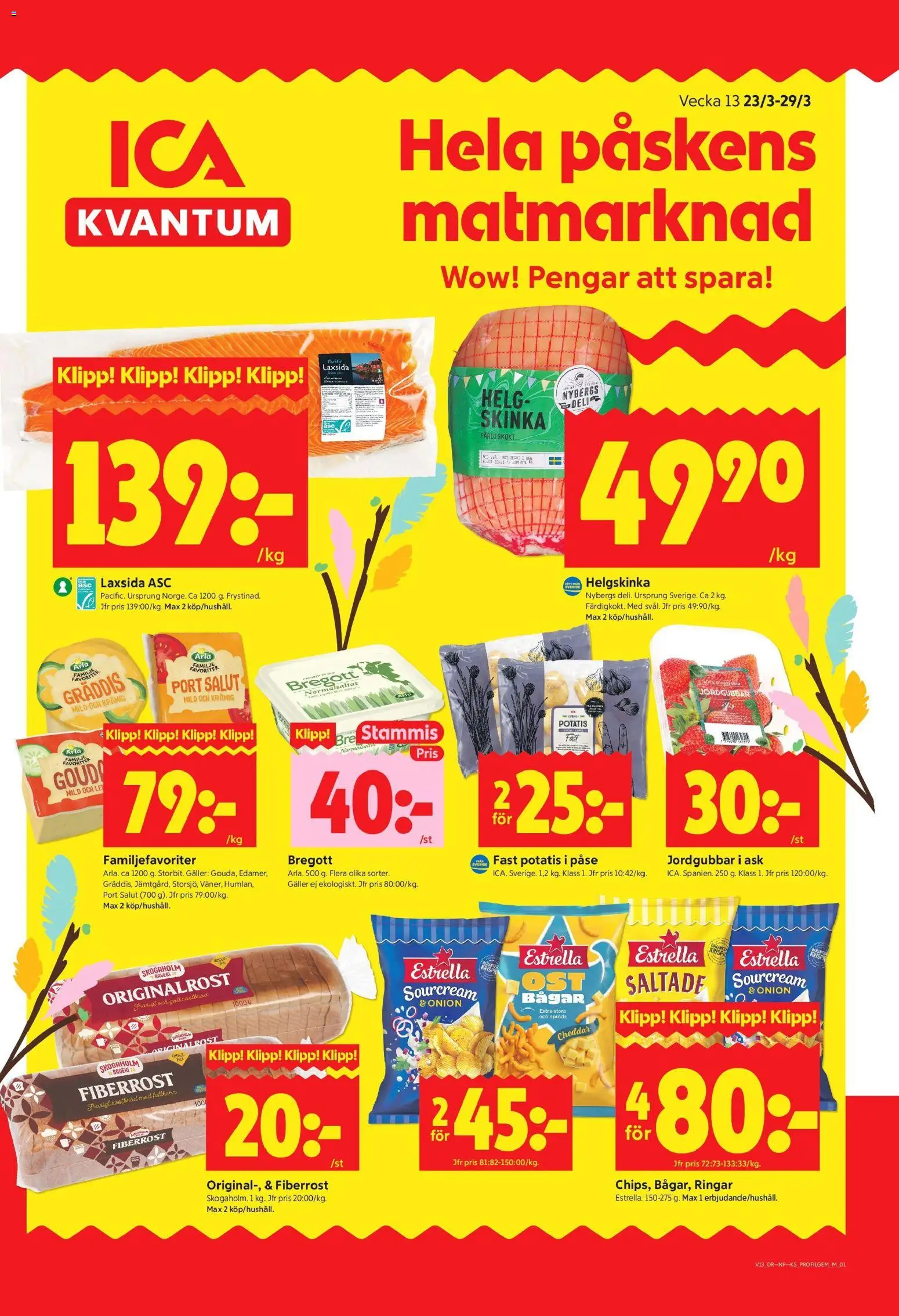 ICA Kvantum reklamblad aktuell från 23.03.2026 | Sida: 1 | Produkter: Bageri, Galler, Potatis, Jordgubbar
