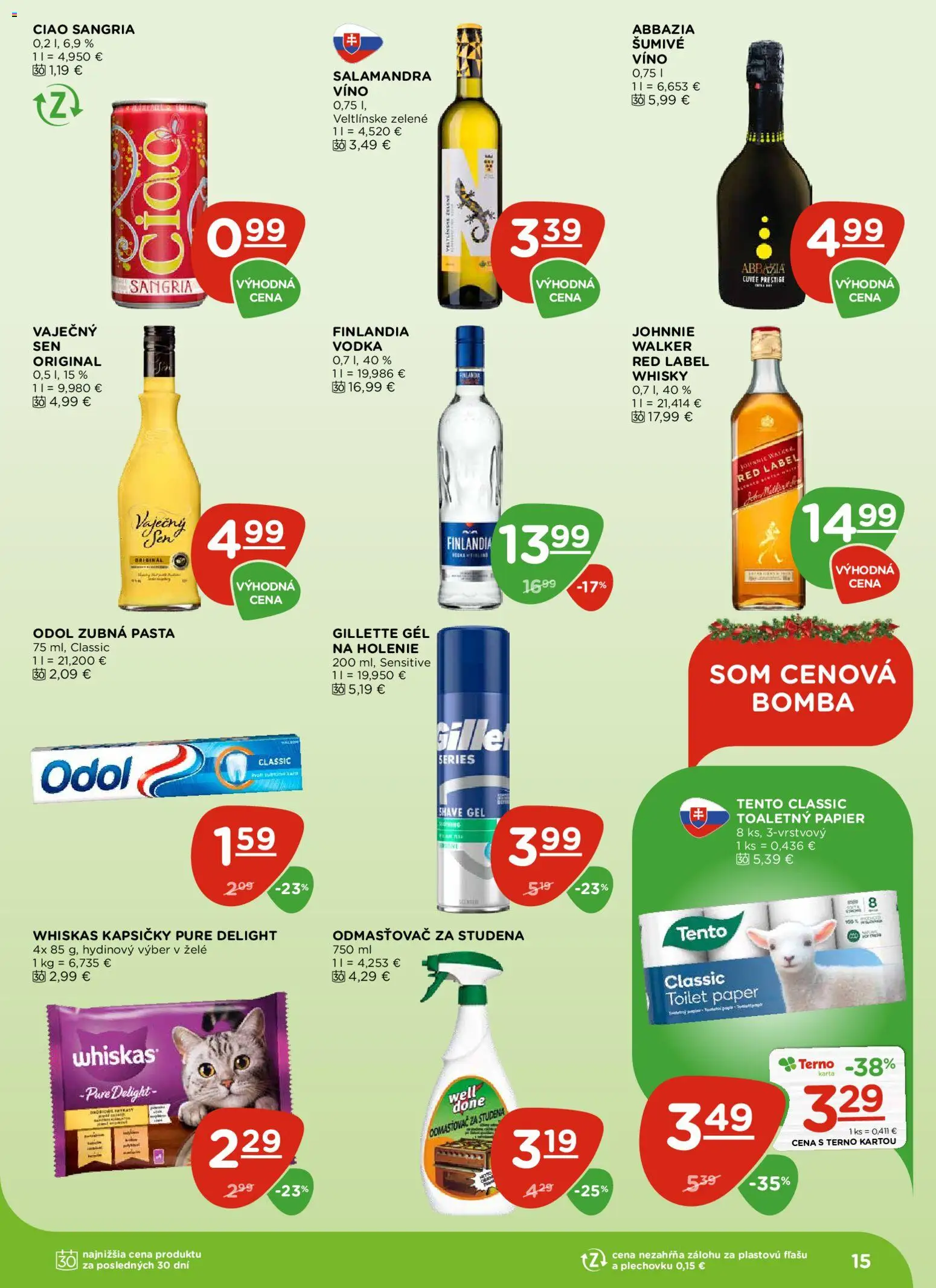 Nové Terno akcie – leták je platný od 11.12.2025 | Strana: 15 | Produkty: Zubná pasta, Vodka, Whisky, Finlandia
