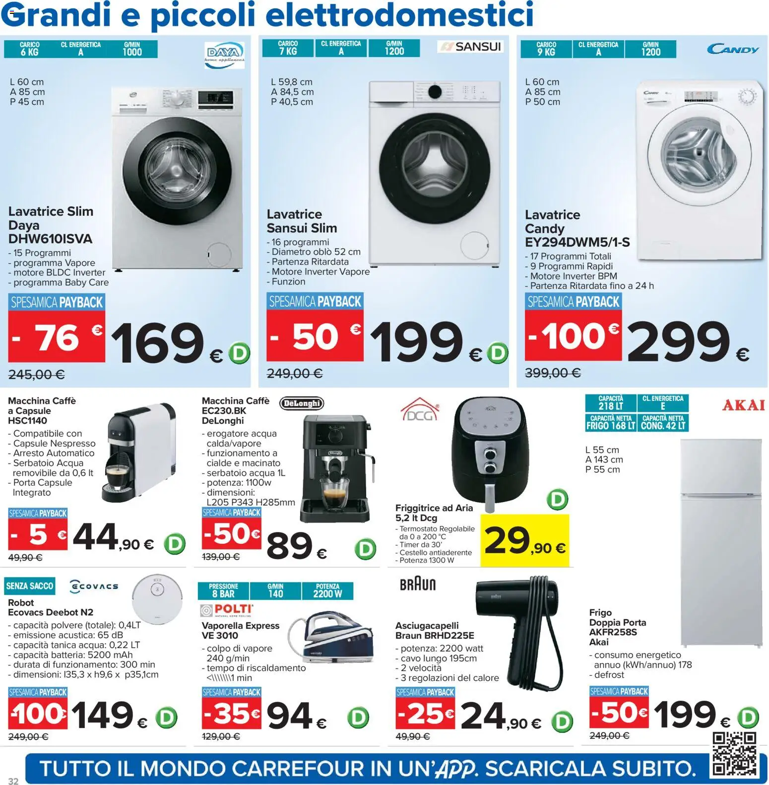 Volantino Carrefour del 13.03.2026 | Pagina: 32 | Prodotti: Lavatrice, Cavo, Robot, Macinato