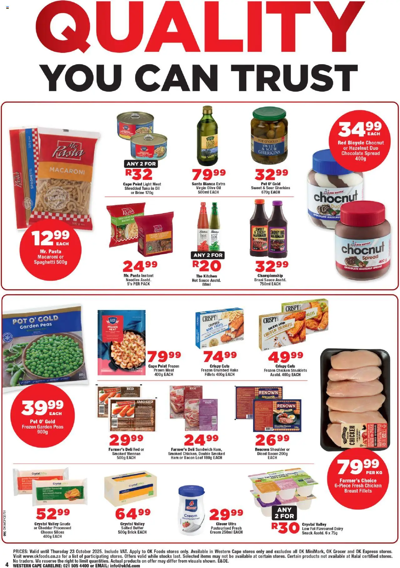 New OK Foods catalogue – valid from 15.10.2025 | Page: 4 | Products: Glove, Cheese, Chocolate, Pasta