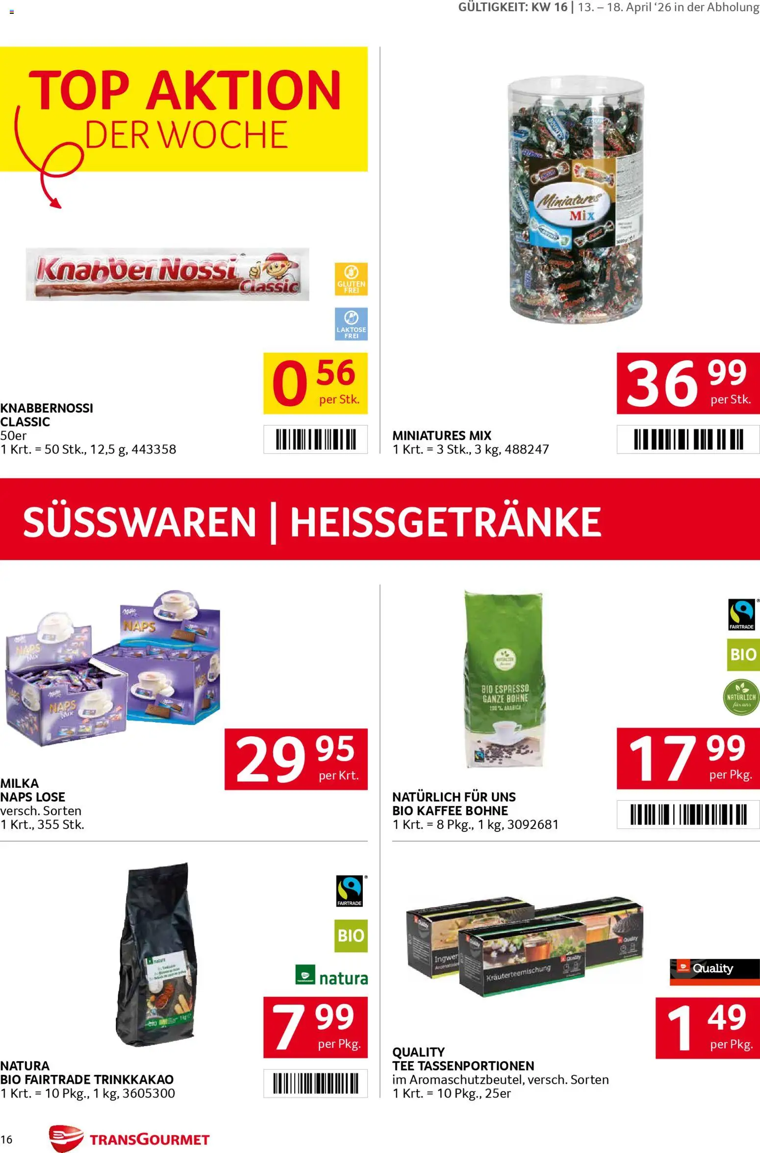 Transgourmet Flugblatt gültig ab 13.04.2026 | Seite: 16 | Produkte: Kaffee, Tee