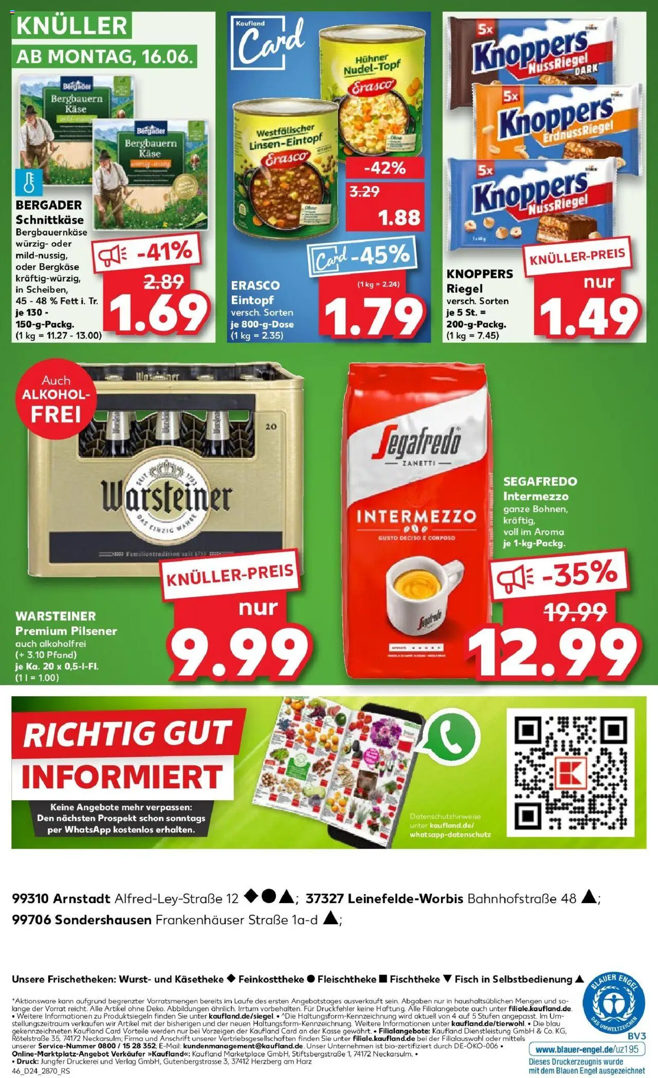 Kaufland prospekt Arnstadt	 - gültig ab dem 16.06.2025 | Seite: 7 | Produkte: Warsteiner, Wurst, Knoppers, Segafredo