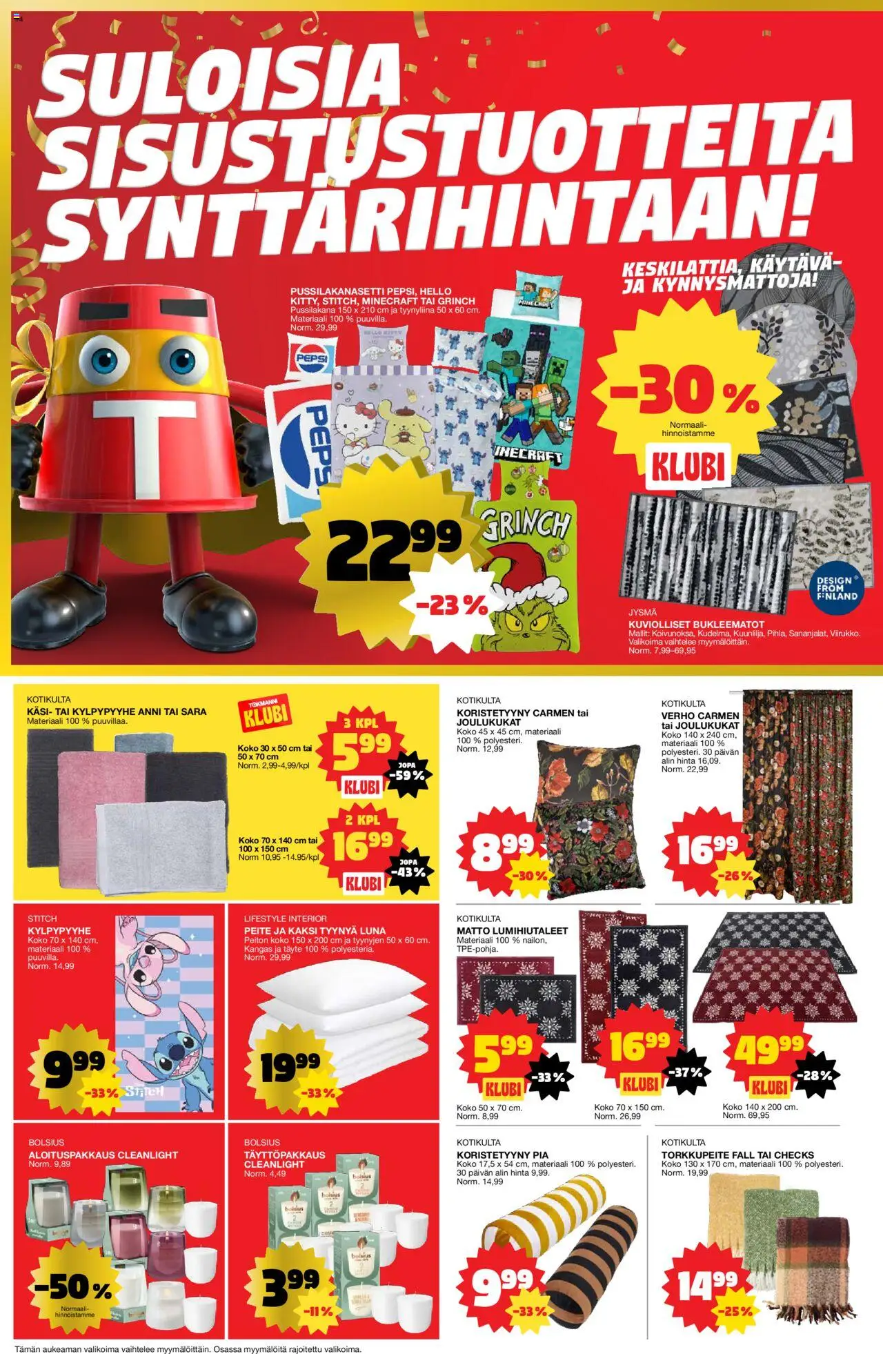 Tokmanni tarjoukset – voimassa 20.10.2025 alkaen | Sivu: 14 | Tuotteet: Pussilakanasetti, Koristetyyny, Pepsi, Tyynyliina