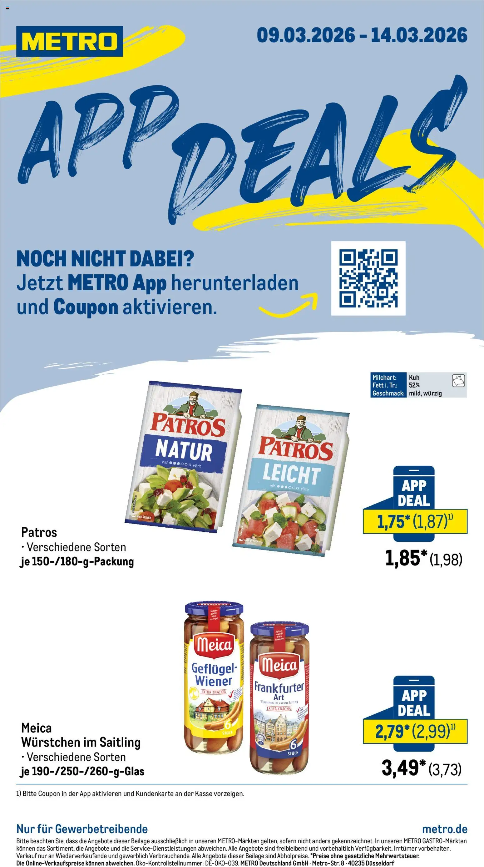 Metro App Deals – gültig ab 09.03.2026 | Seite: 1 | Produkte: Patros, Meica
