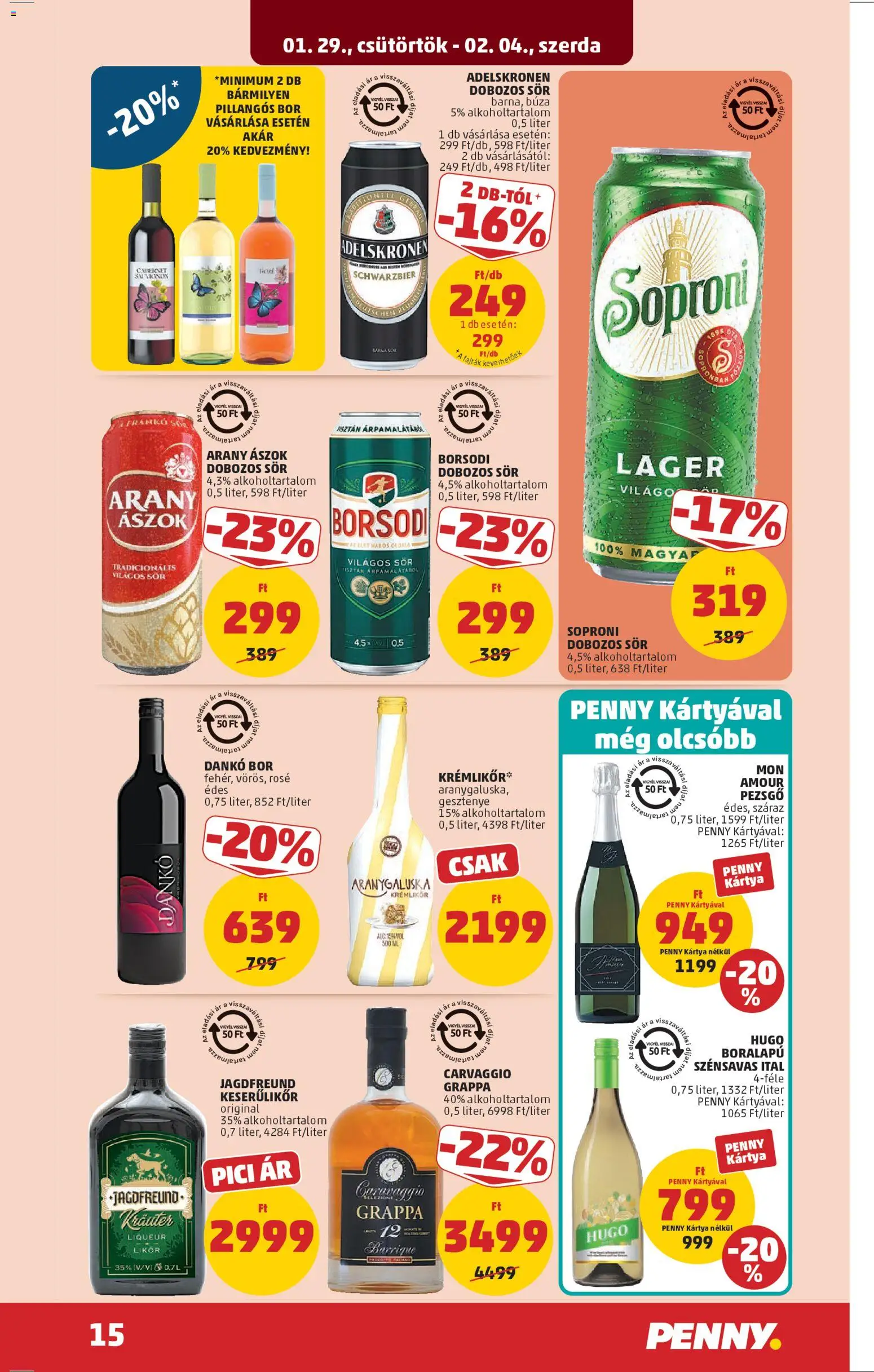 PENNY akciós ujság - amely érvényes a következő dátumtól: 29.01.2026 | Oldal: 19 | Termékek: Arany ászok, Pezsgő, Dobozos sör, Bor