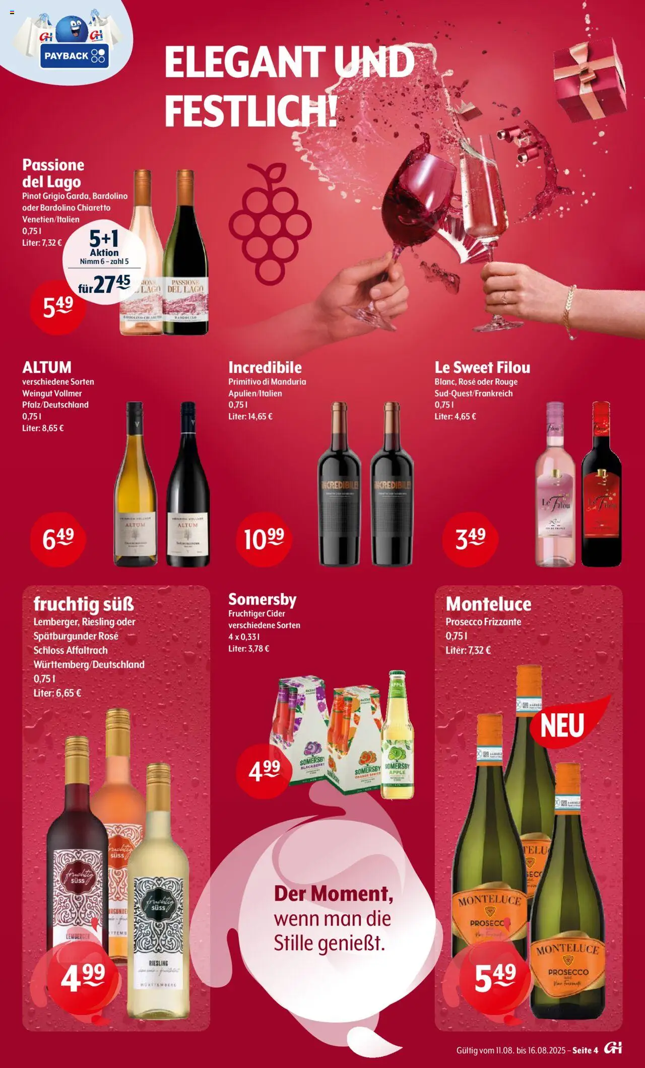 Trink und Spare Prospekt 	 - gültig ab dem 11.08.2025 | Seite: 4 | Produkte: Le filou, Rouge, Apple, Prosecco