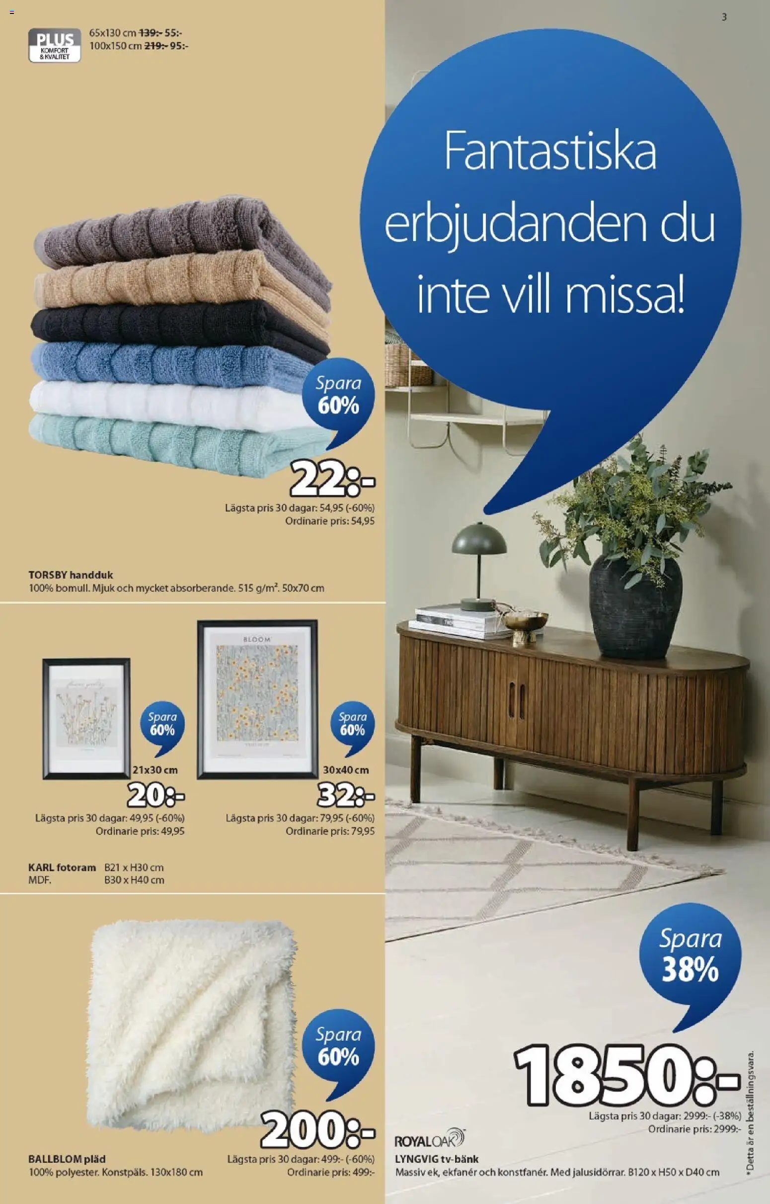 JYSK reklamblad aktuell från 02.02.2026 | Sida: 3 | Produkter: Handduk, Fotoram, Pläd