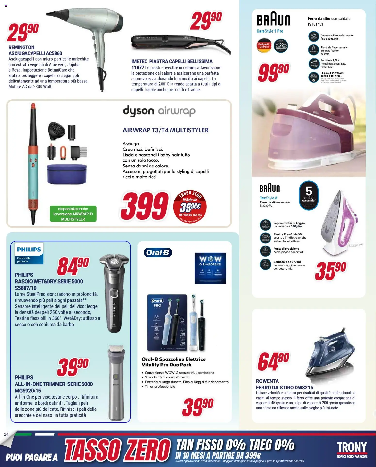 Volantino Trony del 15.01.2026 | Pagina: 24 | Prodotti: Rasoio, Ferro da stiro, Dyson, Batteria