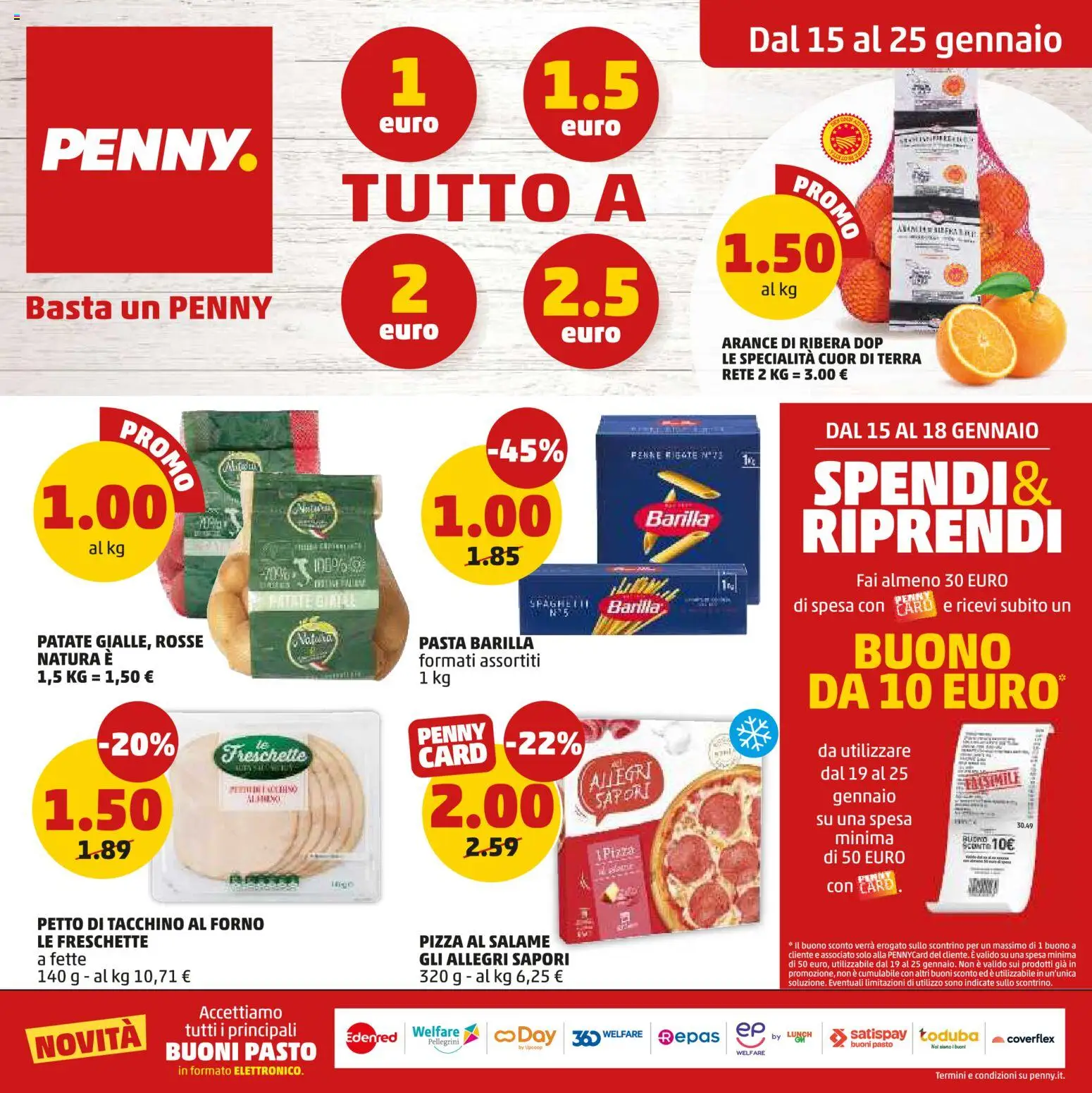 Volantino PENNY del 15.01.2026 | Pagina: 1 | Prodotti: Salame, Pizza, Patate, Pasta