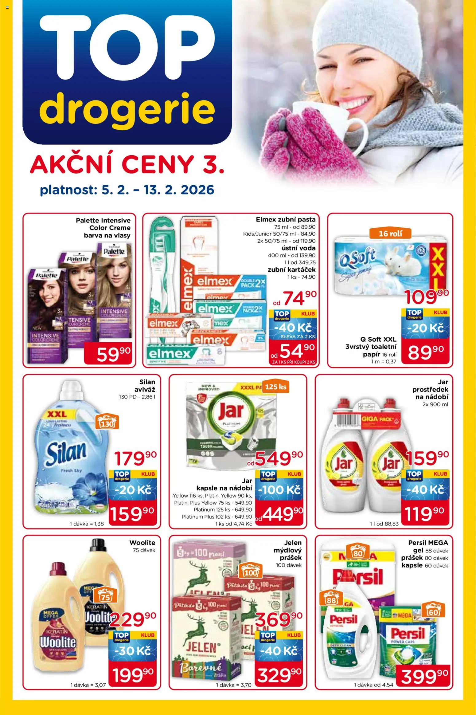Top drogerie leták od 05.02.2026 | Strana: 1 | Produkty: Zubní pasta, Elmex zubní pasta, Omega, Woolite
