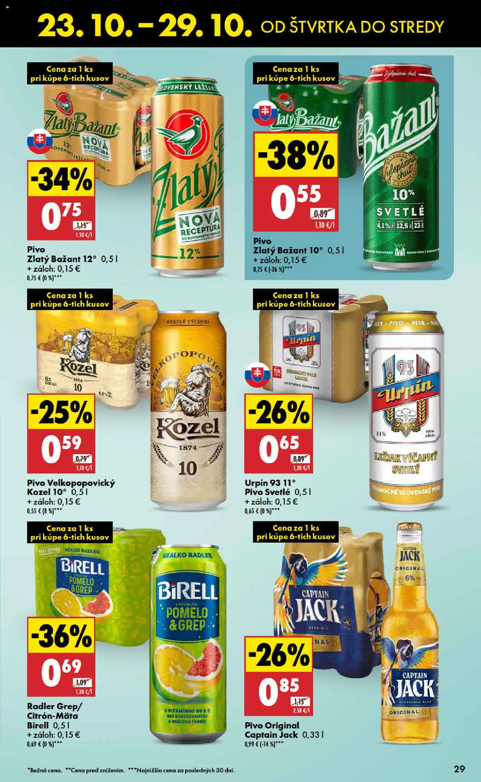 Nové Biedronka akcie – leták je platný od 23.10.2025 | Strana: 29 | Produkty: Pivo, Birell, Zlatý Bažant, Pomelo