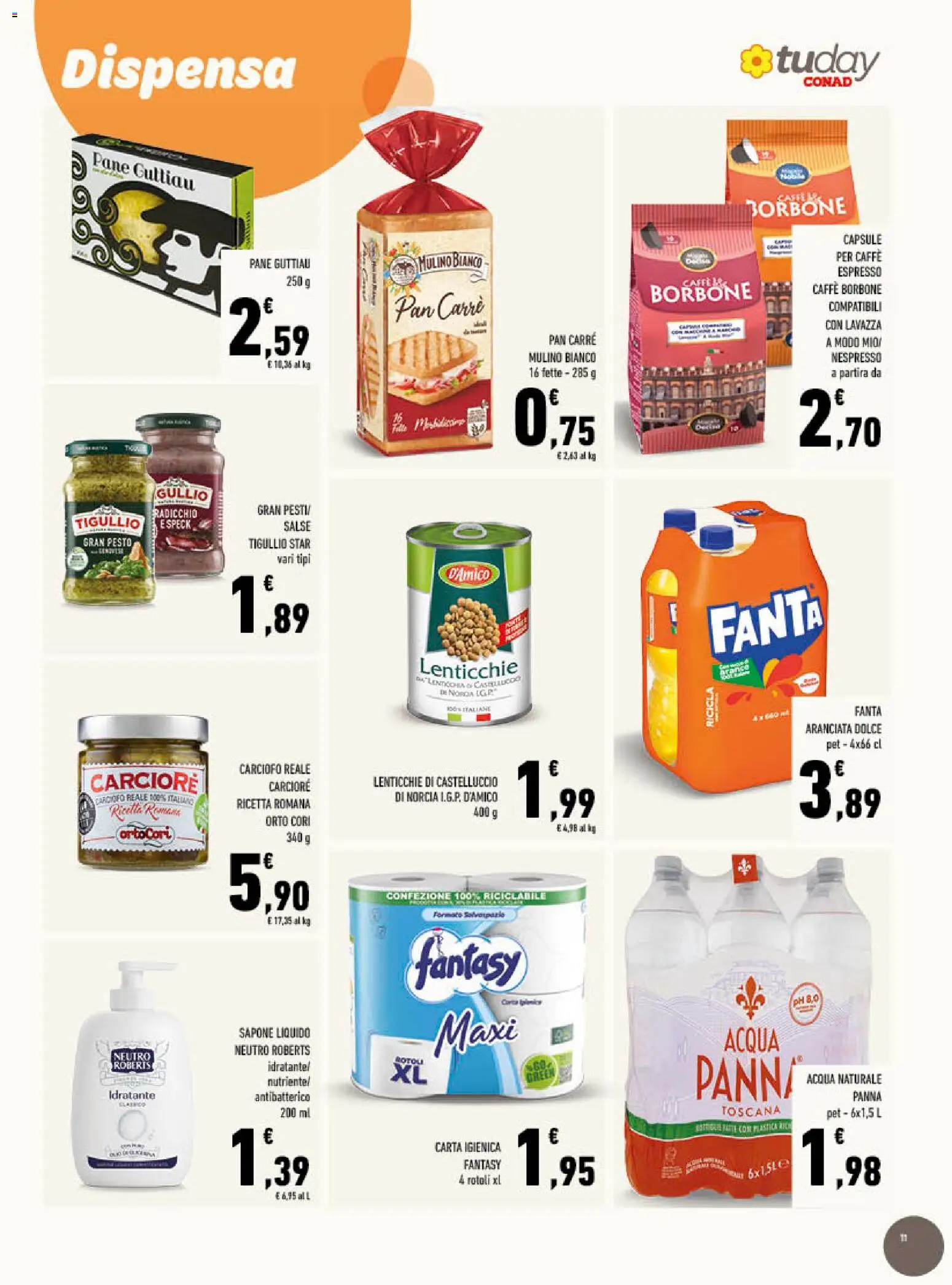Volantino Conad del 29.12.2025 | Pagina: 11 | Prodotti: Pane, Pesto, Acqua naturale, Fanta