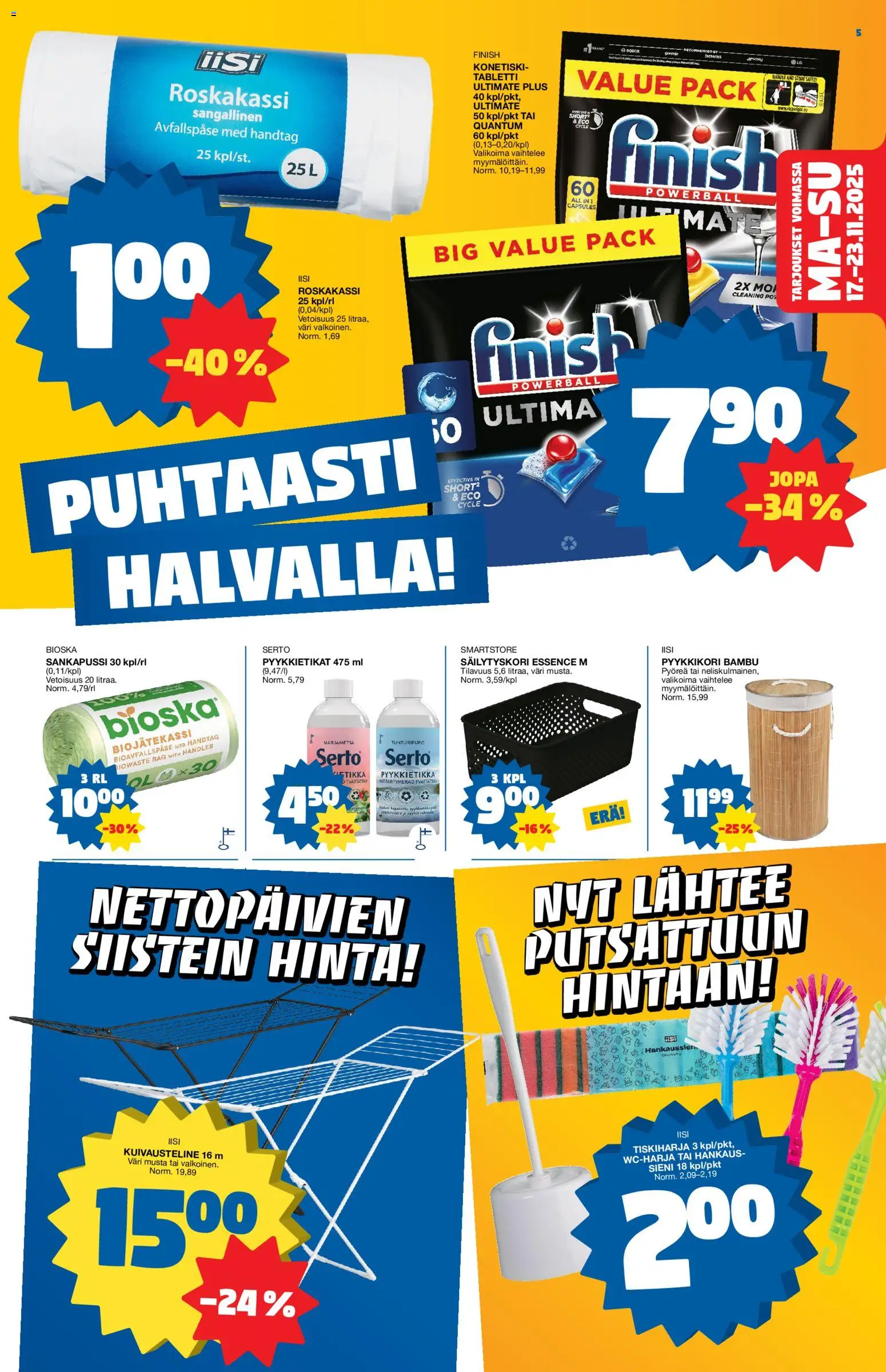Tokmanni - Black Friday – voimassa 17.11.2025 alkaen | Sivu: 5 | Tuotteet: Pyykkikori, Sieni, Tiskiharja, Tabletti