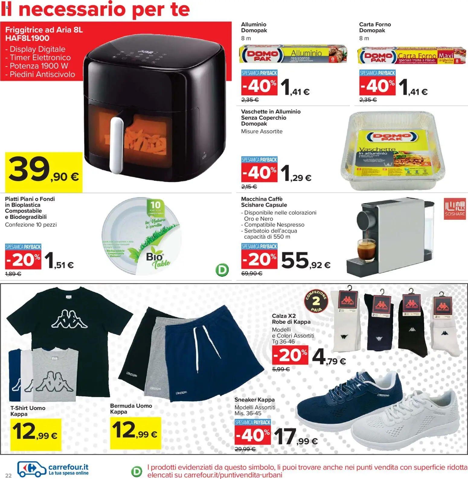 Volantino Carrefour del 07.04.2026 | Pagina: 22 | Prodotti: Friggitrice ad aria, Bermuda, Friggitrice, Vaschette