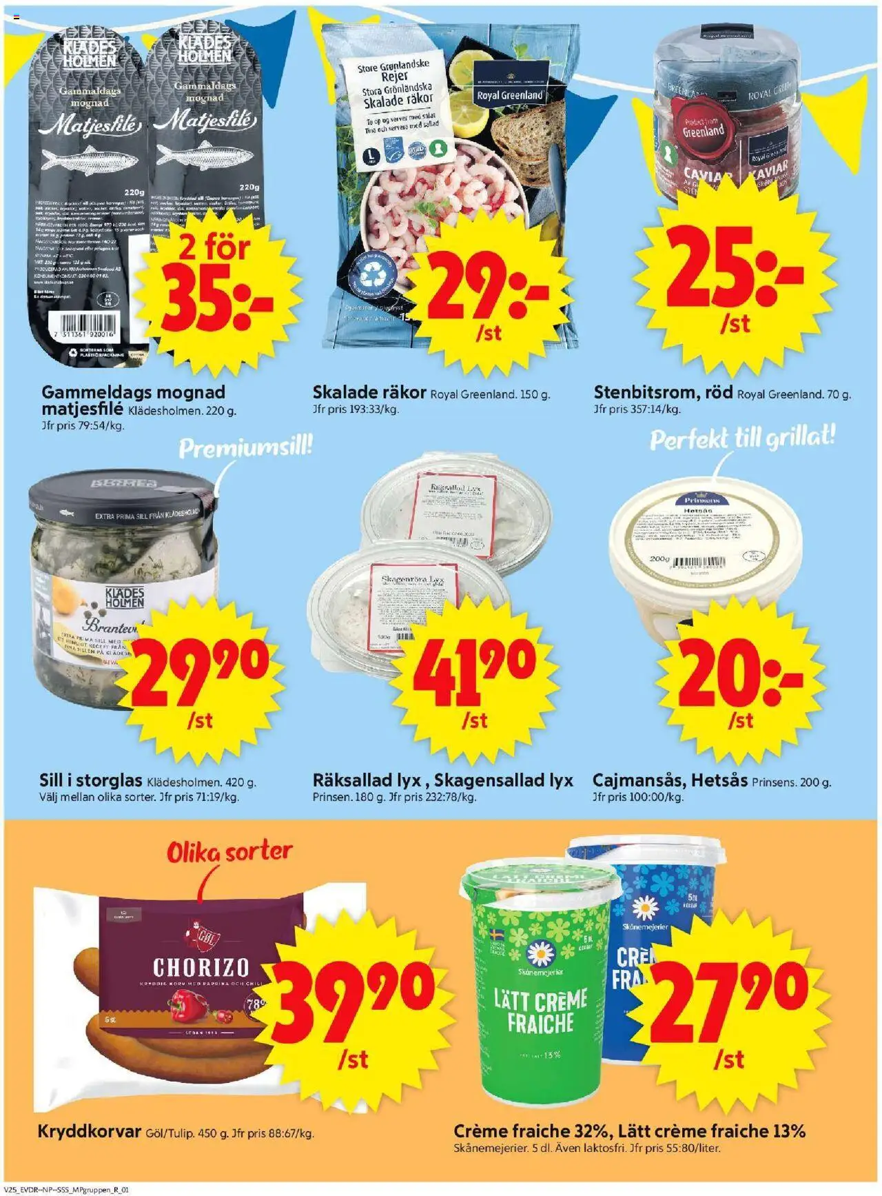 ICA Supermarket reklamblad aktuell från 16.06.2025 | Sida: 14 | Produkter: Sill, Creme fraiche, Chorizo, Sallad