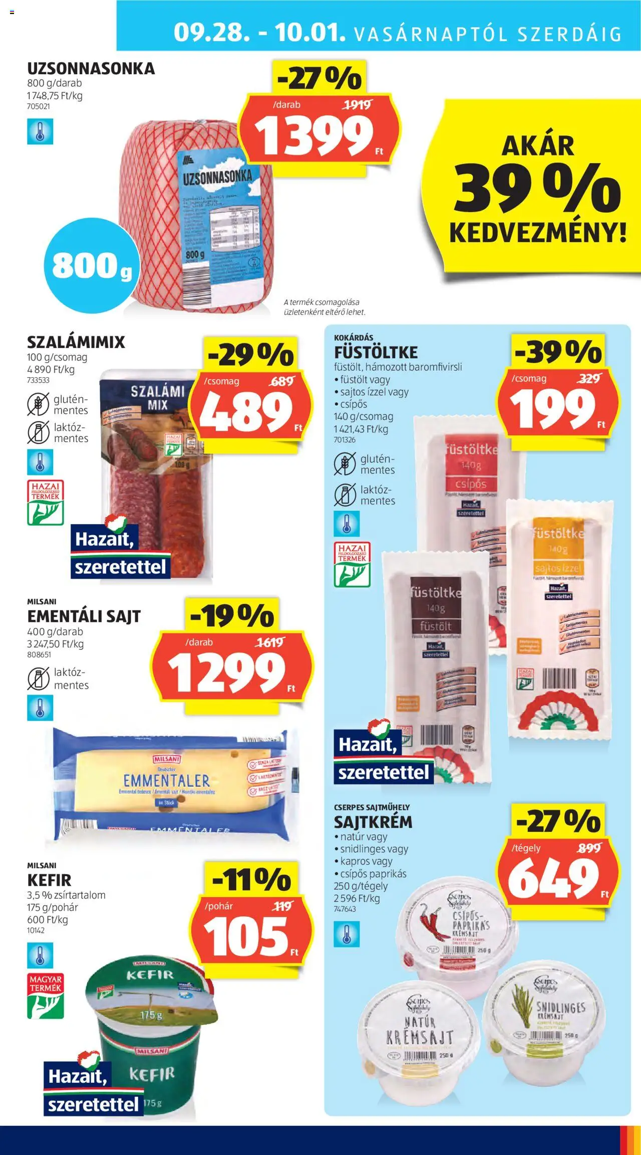 Aldi akciós ujság - amely érvényes a következő dátumtól: 25.09.2025 | Oldal: 27 | Termékek: Kefir, Krémsajt, Sajt, Szalámi