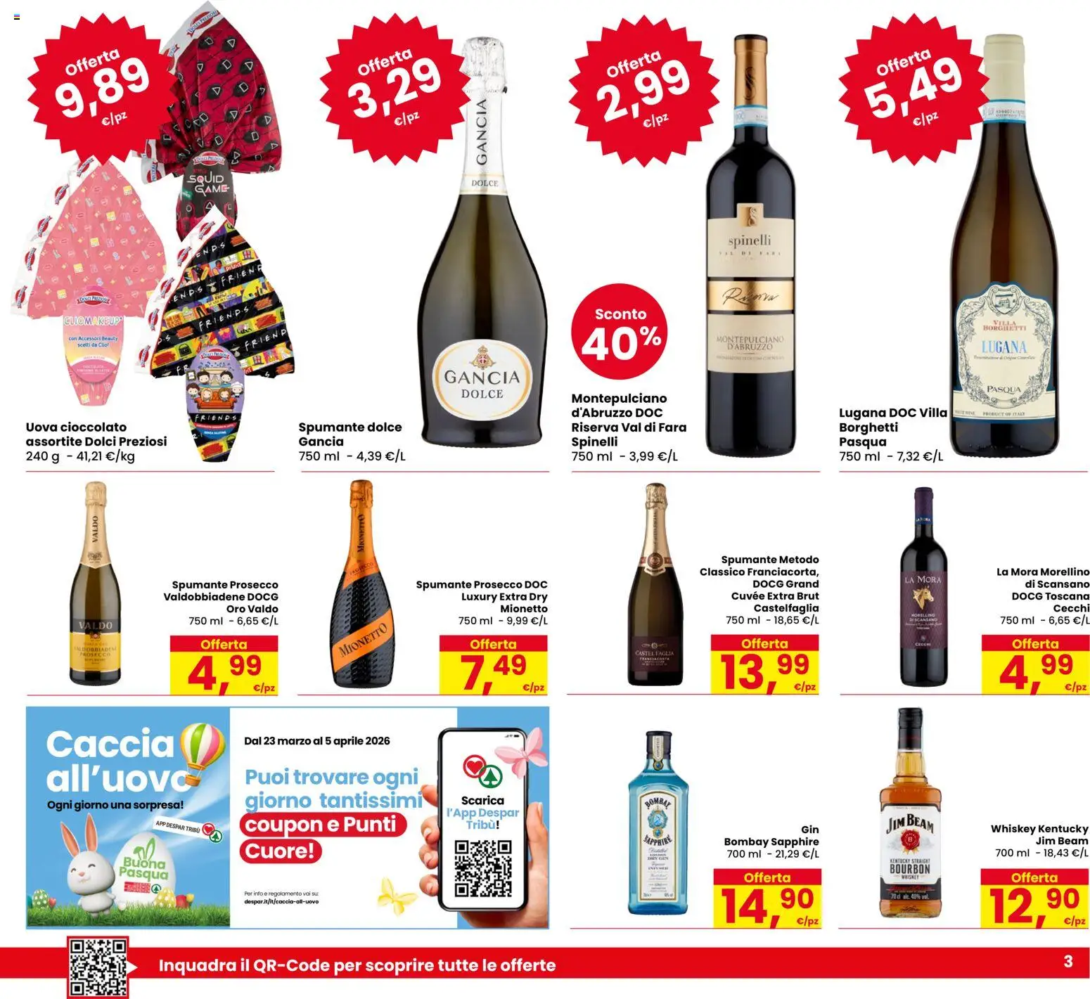 Volantino Despar del 26.03.2026 | Pagina: 3 | Prodotti: Cioccolato, Bourbon, Prosecco, Spumante