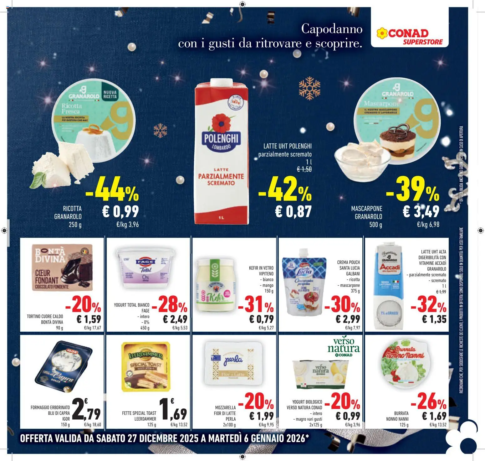 Volantino Conad del 27.12.2025 | Pagina: 23 | Prodotti: Crema, Yogurt, Latte, Ricotta