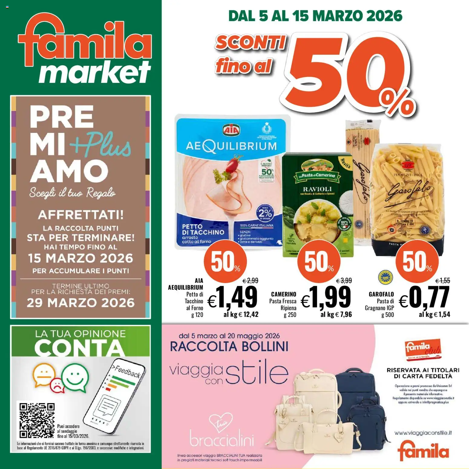 Volantino Famila del 05.03.2026 | Pagina: 1 | Prodotti: Latte, Pasta, Ricotta, Penne
