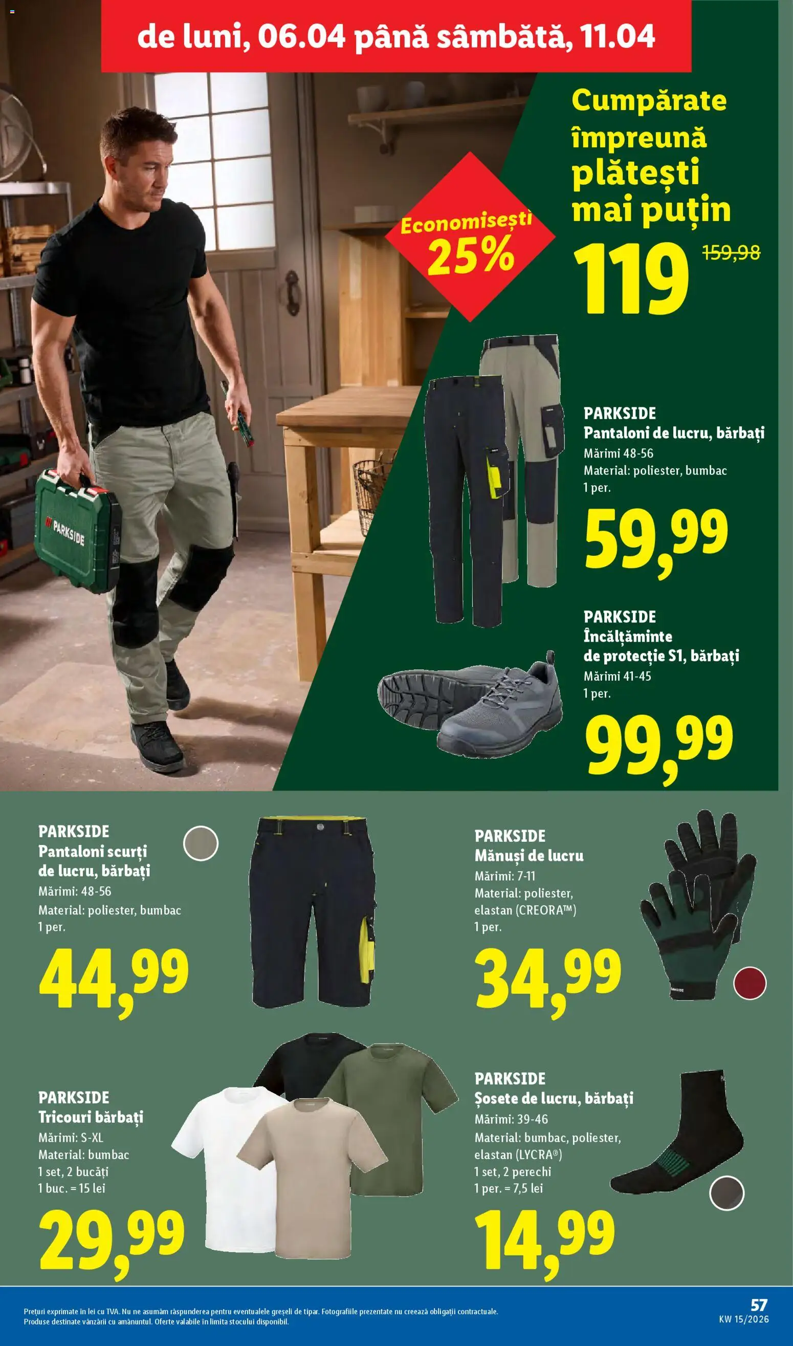 Noul catalog Lidl – valabil de la 06.04.2026 | Pagină: 57 | Produse: Mănuși, Pantaloni, Pantaloni scurți, Șosete