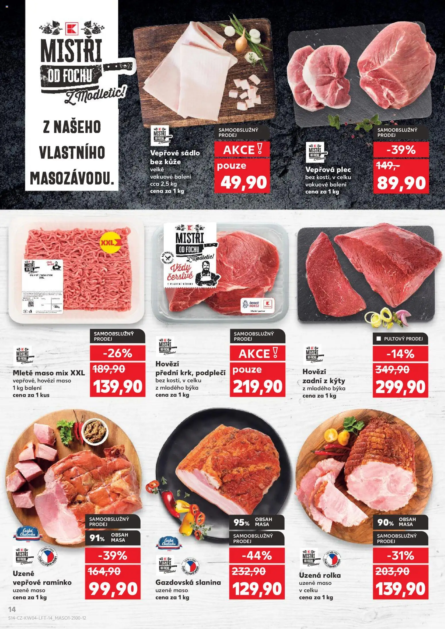 Kaufland leták - Plzeň Bory od 21.01.2026 | Strana: 14 | Produkty: Uzené maso, Uzené vepřové ramínko, Mleté maso, Maso