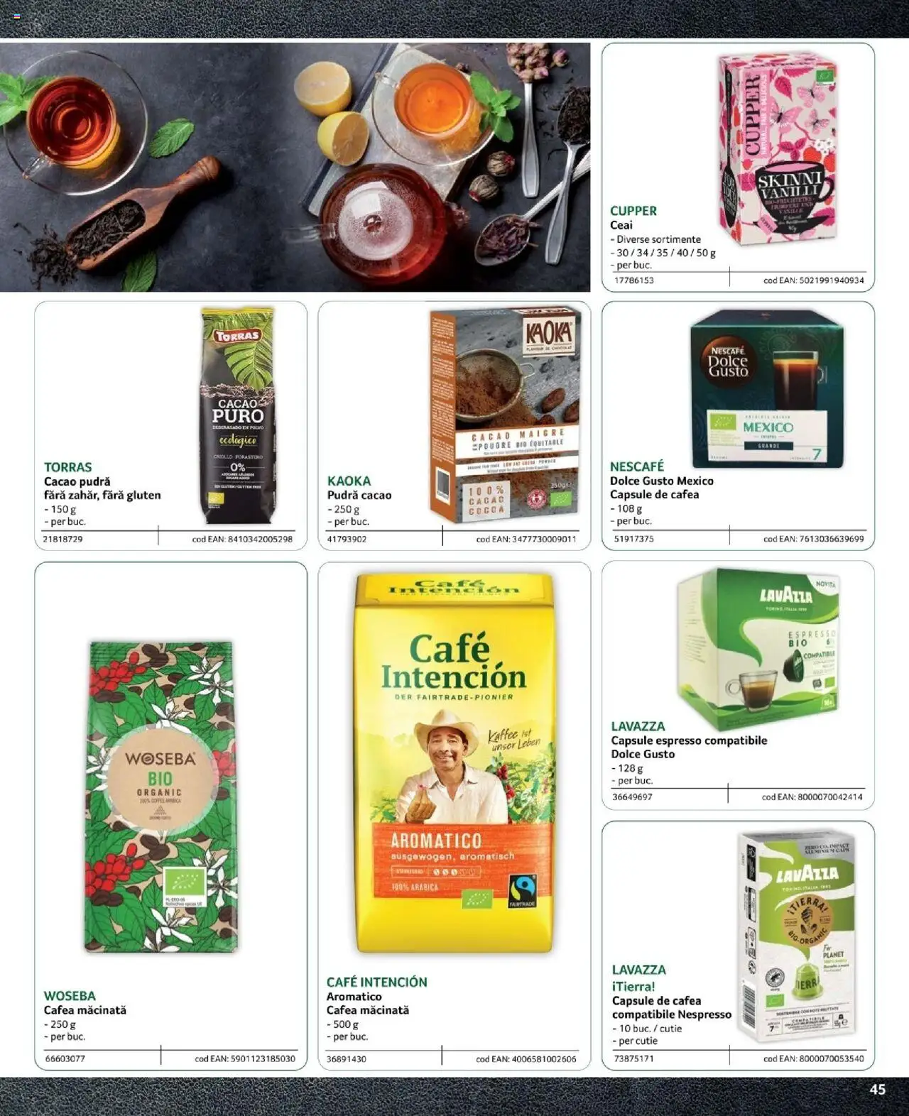 Noul catalog Selgros – valabil de la 09.02.2024 | Pagină: 45 | Produse: Cutie, Pudră, Cafea, Ceai