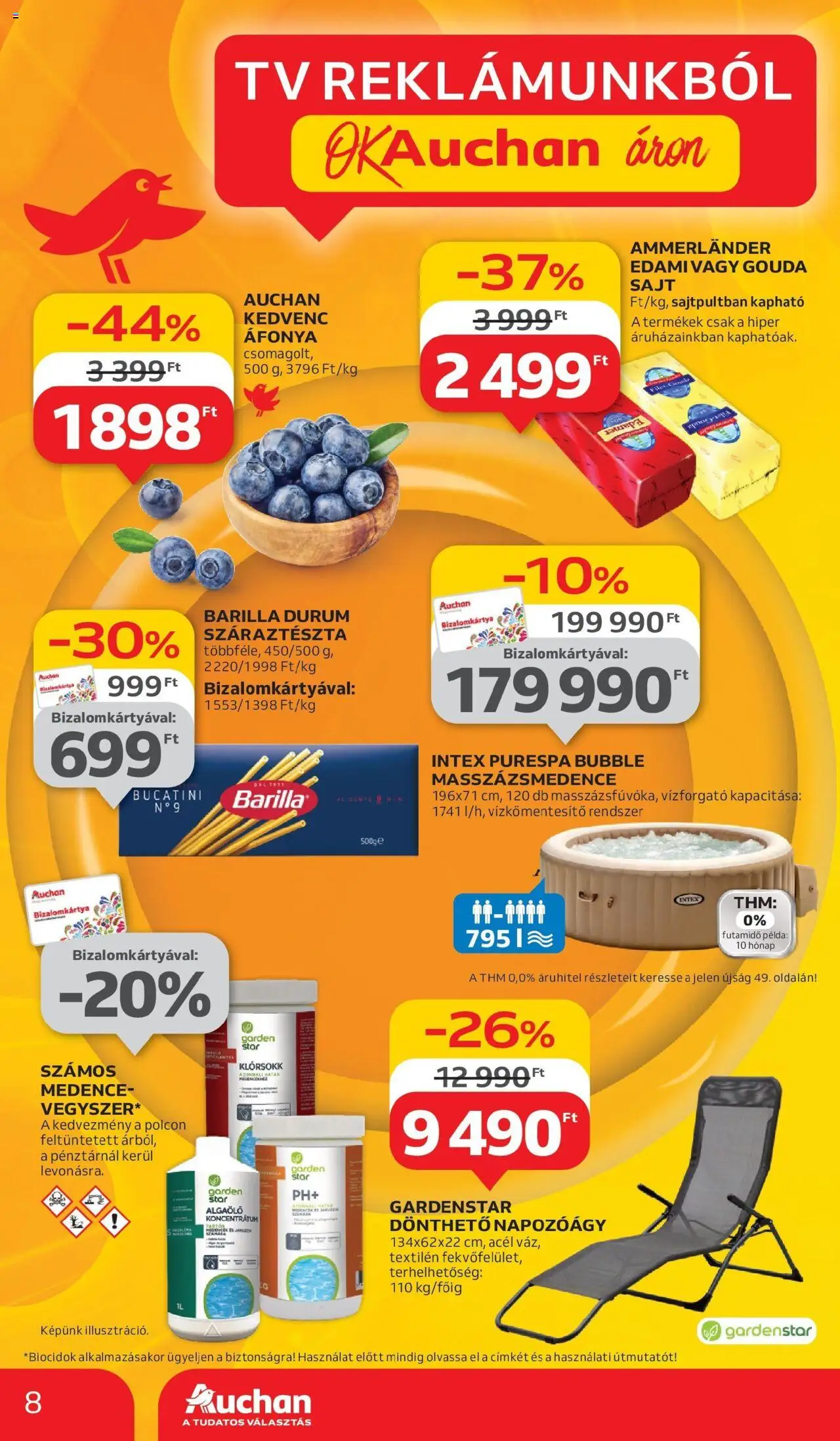 Auchan akciós ujság - amely érvényes a következő dátumtól: 29.05.2025 | Oldal: 8 | Termékek: Medence, Sajt, Napozóágy, Száraztészta