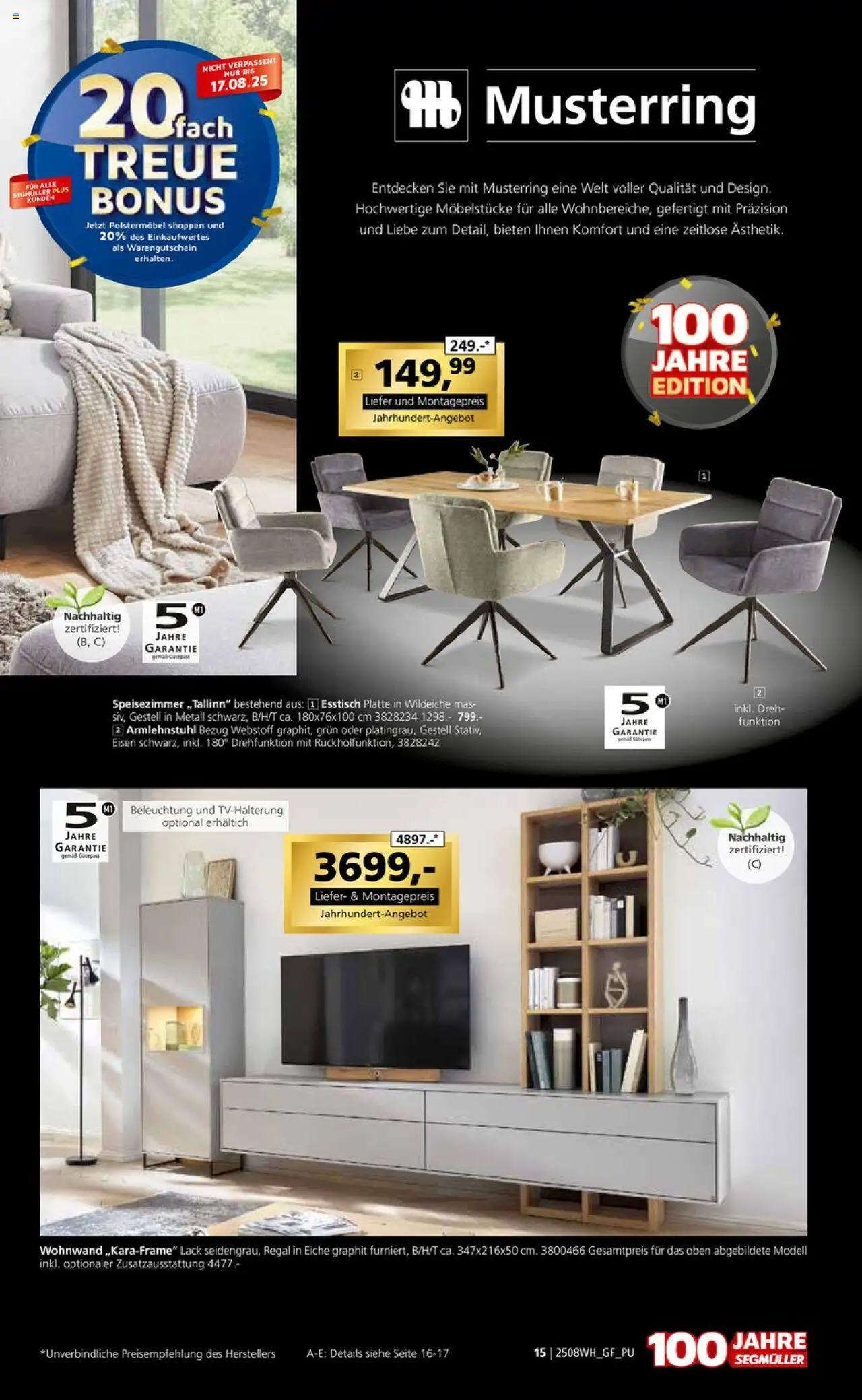 Segmüller Wohndesign - gültig ab dem 02.08.2025 | Seite: 15 | Produkte: Wohnwand, Esstisch, Regal, Stativ