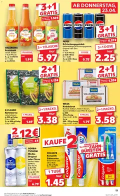 Kaufland Prospekt ab 23.04.2026 gültig | Seite: 13 | Produkte: Valensina, Pepsi, Fruchtsaft, Wodka
