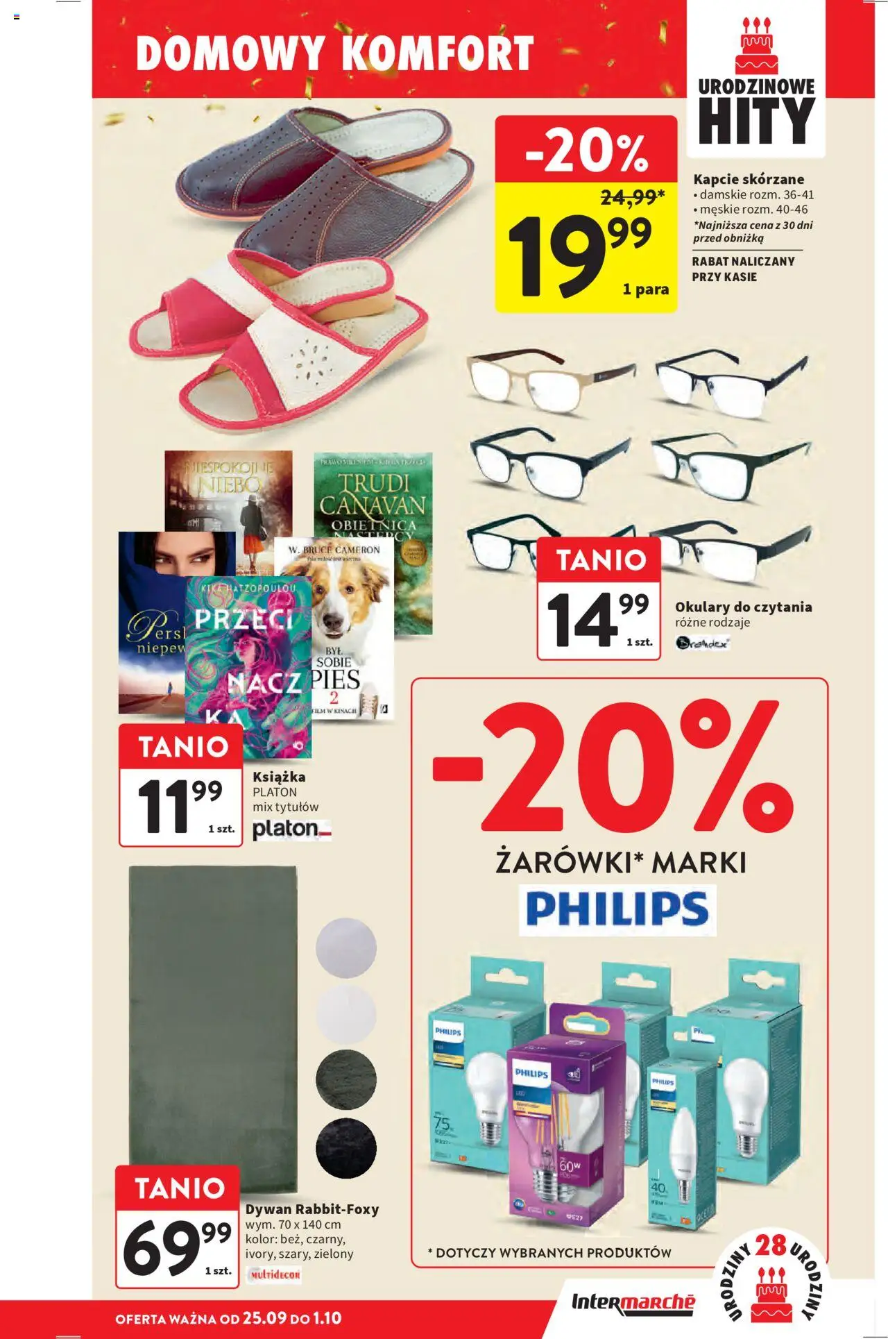 Intermarche Gazetka od 25.09.2025 | Strona: 45 | Produkty: Kapcie, Okulary, Dywan