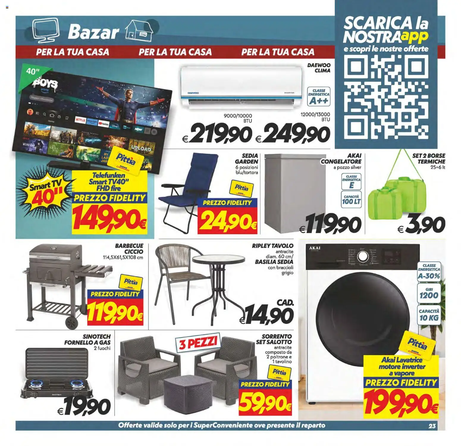 Volantino SuperConveniente del 28.04.2026 | Pagina: 23 | Prodotti: smart TV, Braccioli, Barbecue, Lavatrice