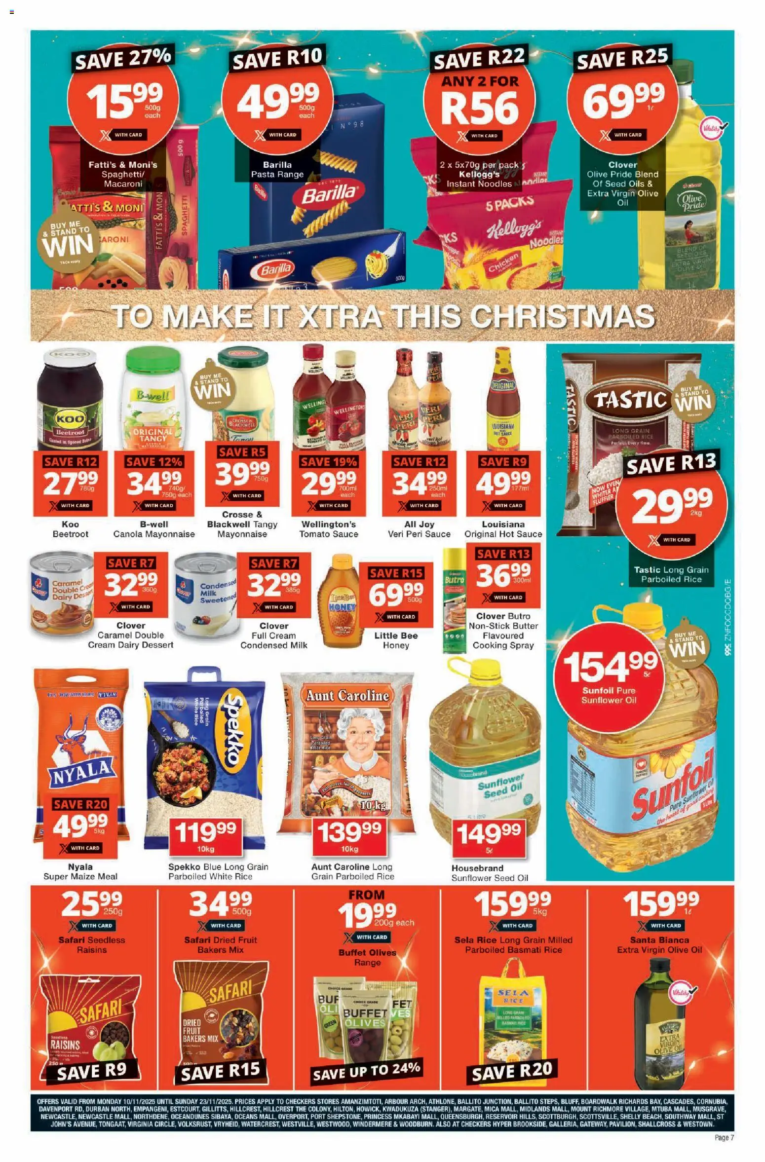 New Checkers catalogue – valid from 10.11.2025 | Page: 7 | Products: Rice, Pasta, Tomato sauce, Caramel
