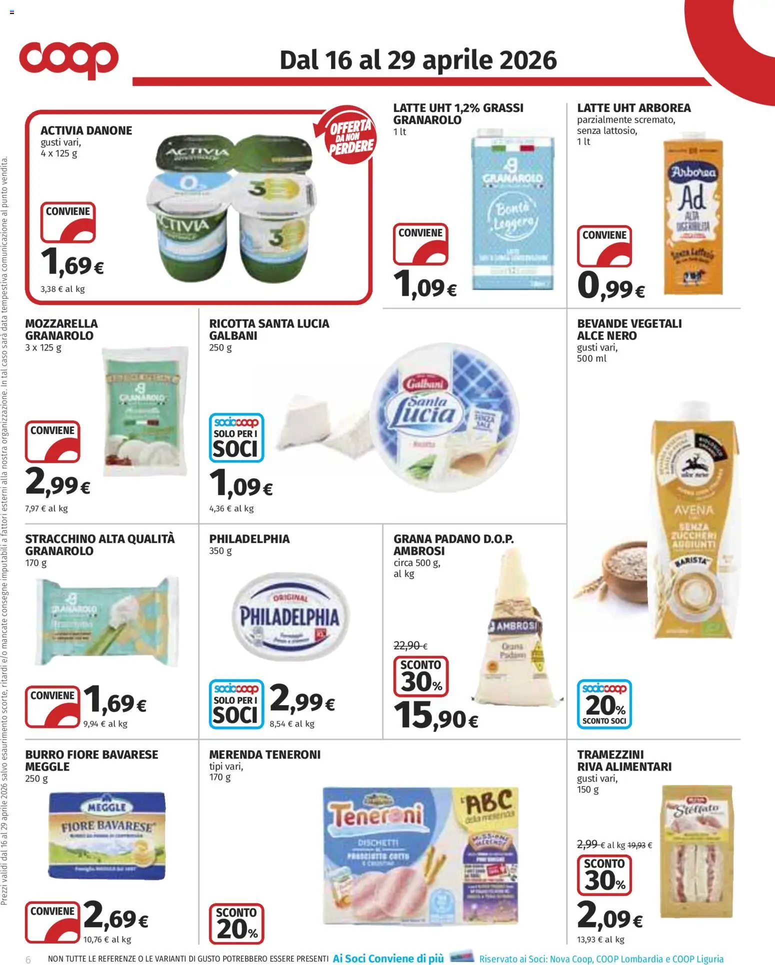 Volantino COOP del 16.04.2026 | Pagina: 6 | Prodotti: Latte, Burro, Stracchino, Ricotta