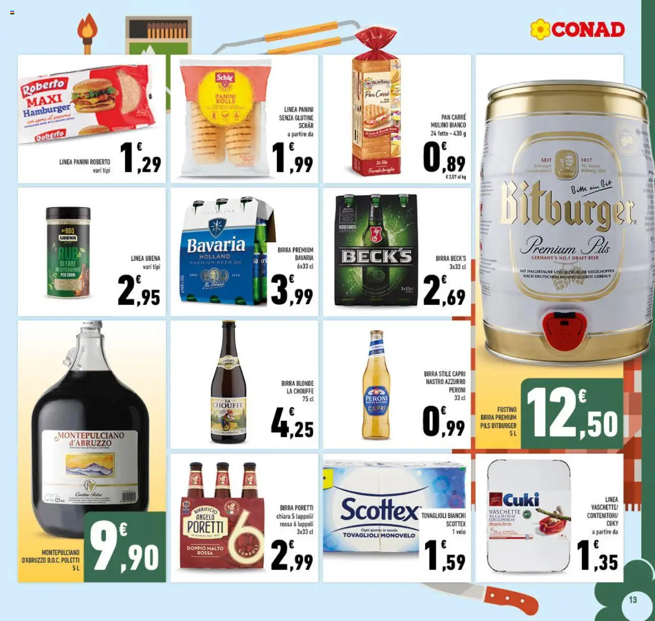 Volantino Conad del 13.08.2025 | Pagina: 13 | Prodotti: Birra, Alluminio, Hamburger, Vaschette