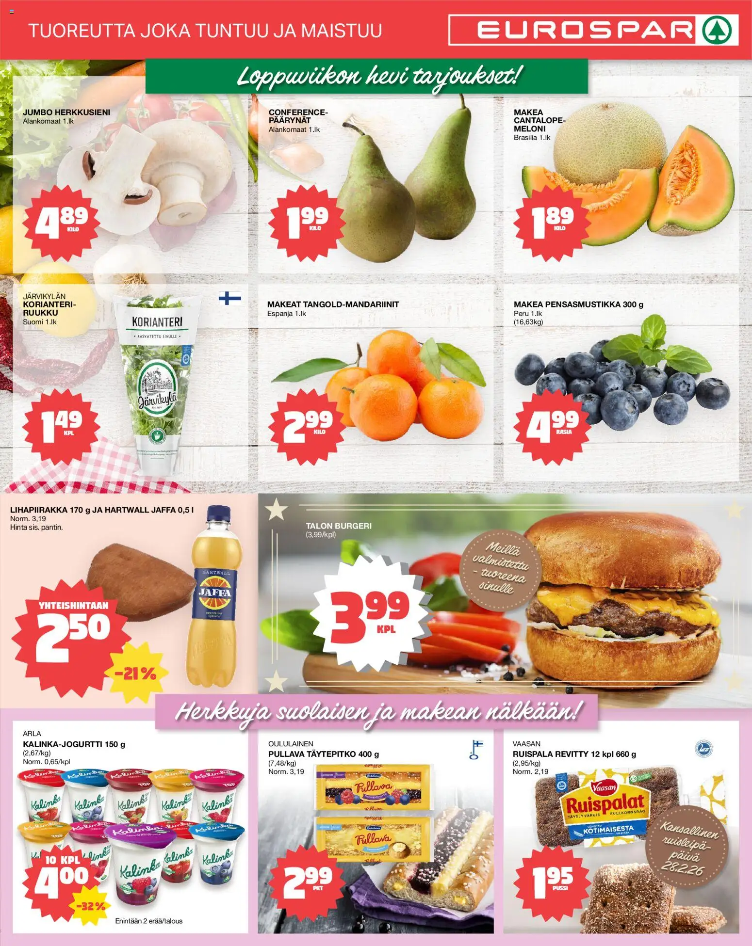 Tokmanni - EUROSPAR – voimassa 26.02.2026 alkaen | Sivu: 3 | Tuotteet: Päärynät, Cantaloupe, Korianteri