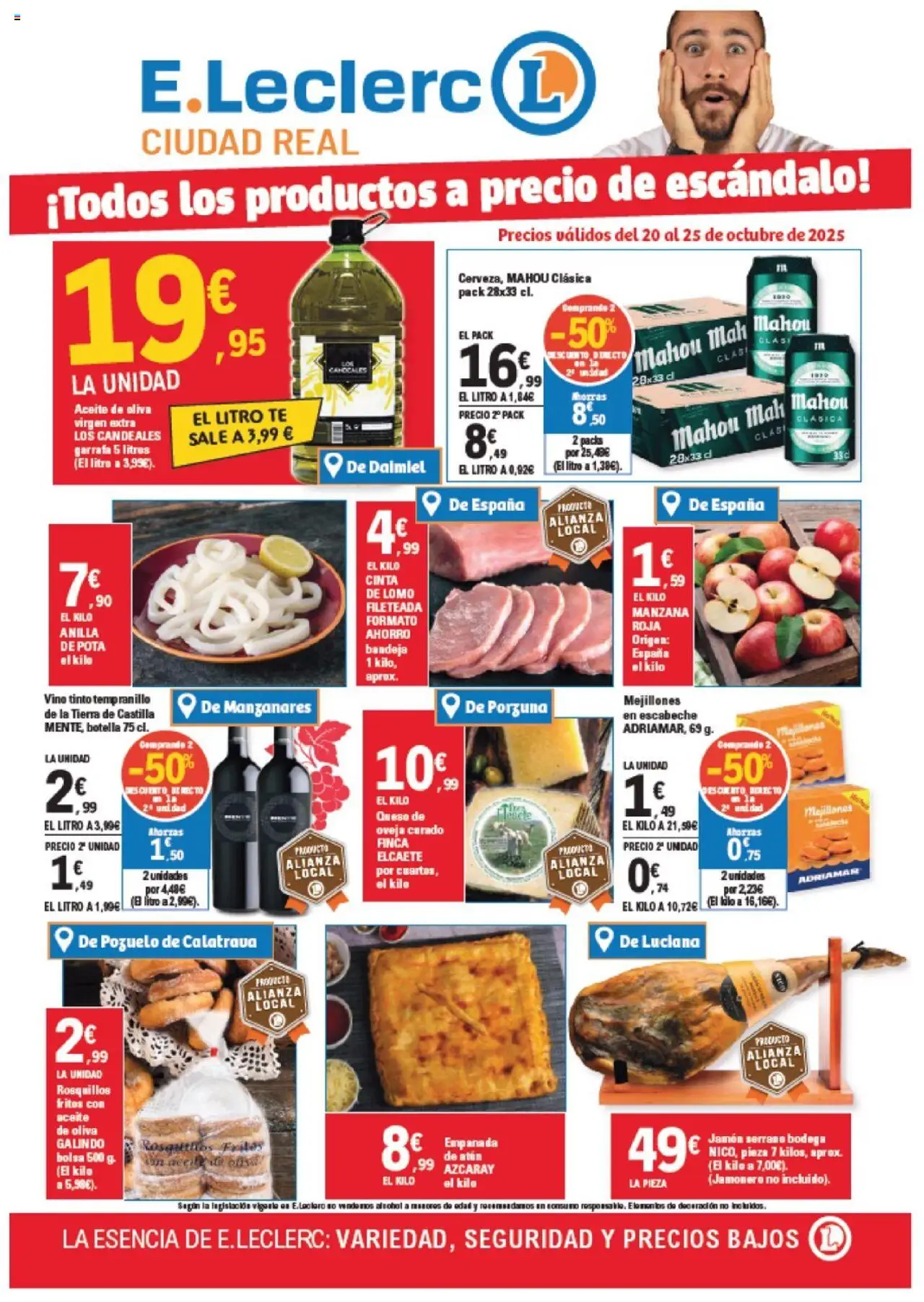 E.Leclerc folleto │ válido desde el 20.10.2025 | Página: 1 | Productos: Queso, Jamón, Manzana, Bolsa