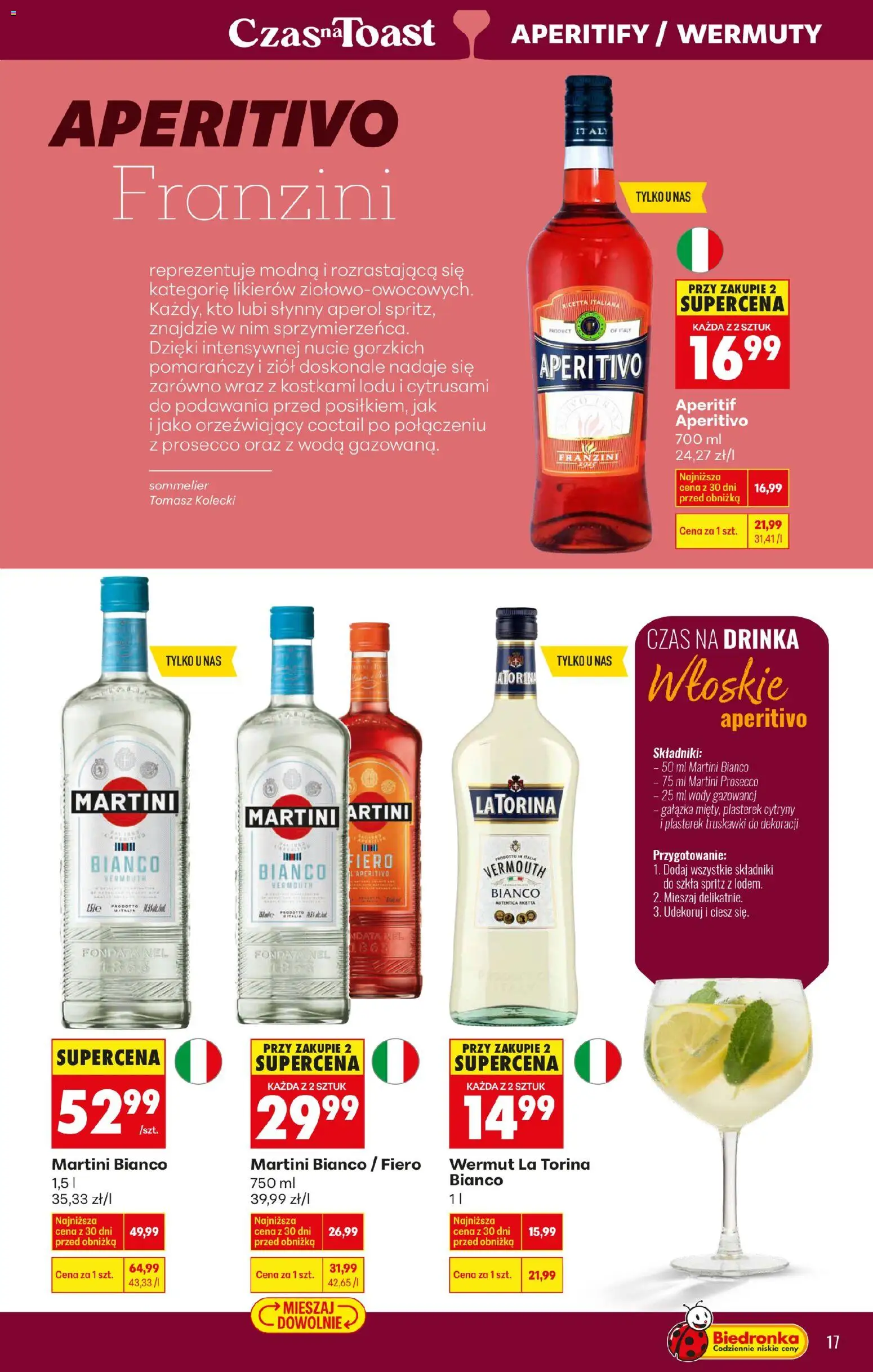 Biedronka gazetka - Czas na toast od 02.01.2026 | Strona: 17 | Produkty: Martini, Martini prosecco, Cytryny, Aperol